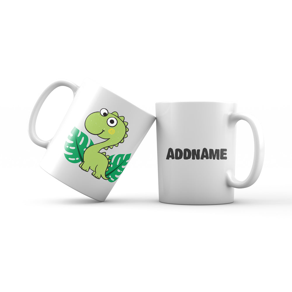 Super Cute Dinosaur With Green Leaves Mug