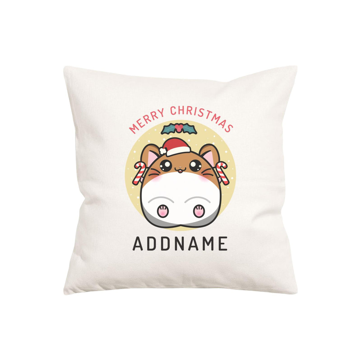 Merry Christmas Cute Santa Boy Hamster with Candy Cane Pillow Cushion