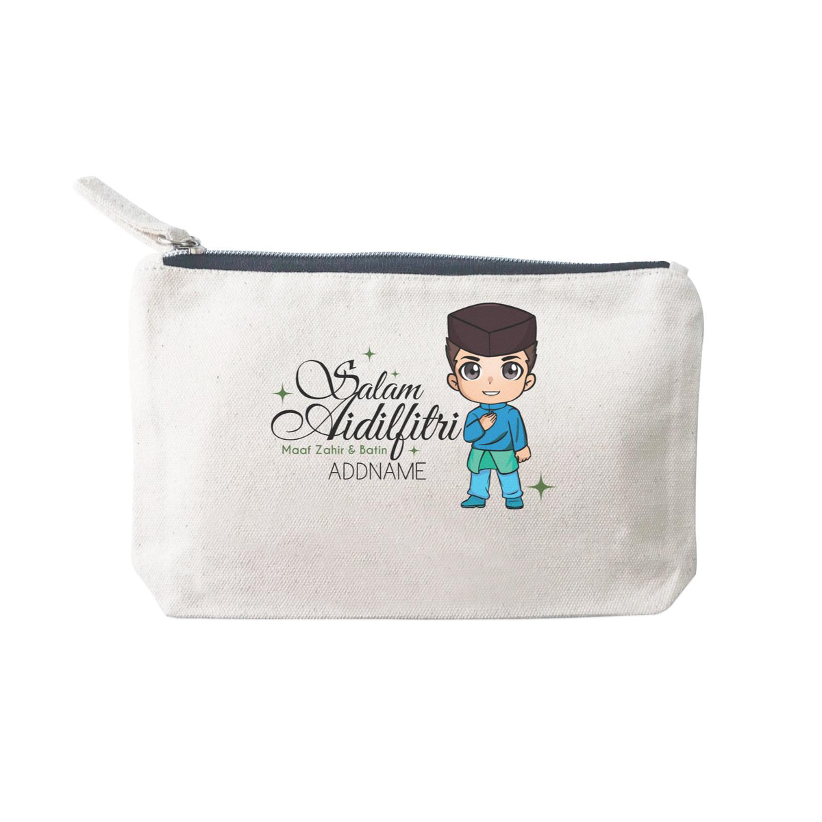 Raya Chibi Wishes Man Addname Wishes Everyone Salam Aidilfitri Maaf Zahir & Batin Mini Accessories Stationery Pouch 2