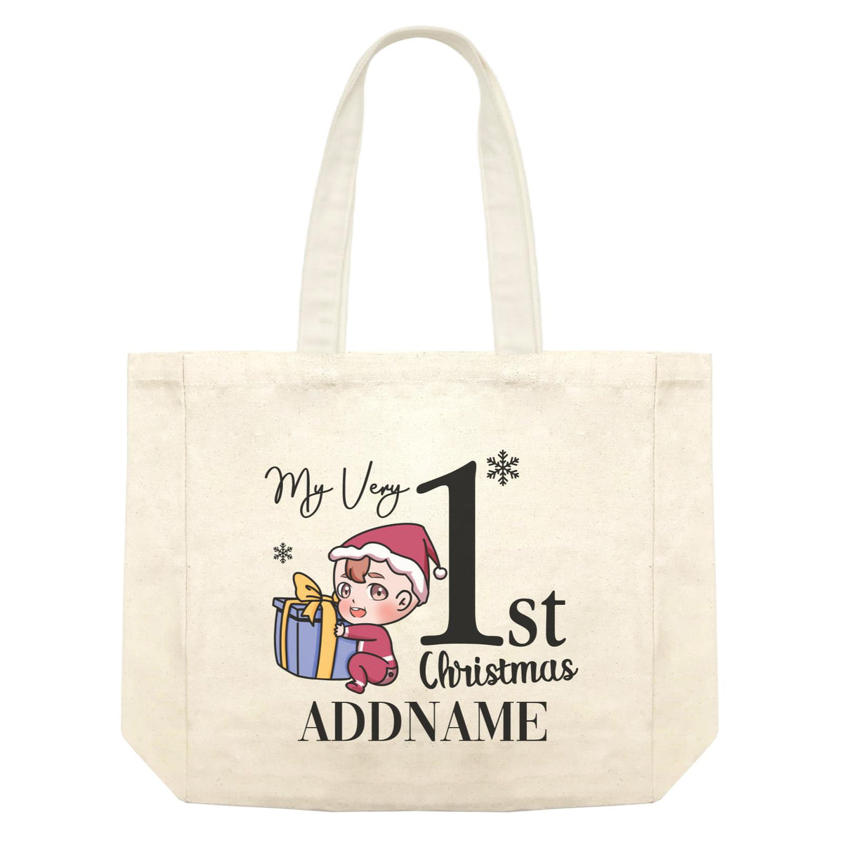 Xmas Christmas Chibi Family My Very 1st Christmas Baby Boy Holding Present Shopping Bag
