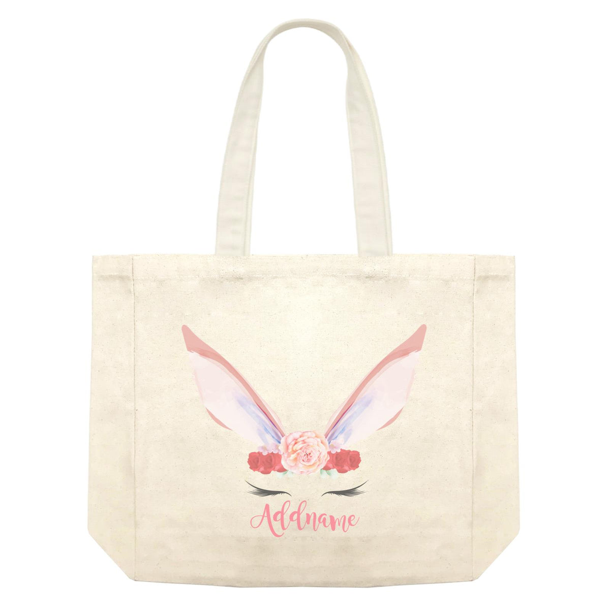 Pink and Red Roses Garland Bunny Face Addname Shopping Bag