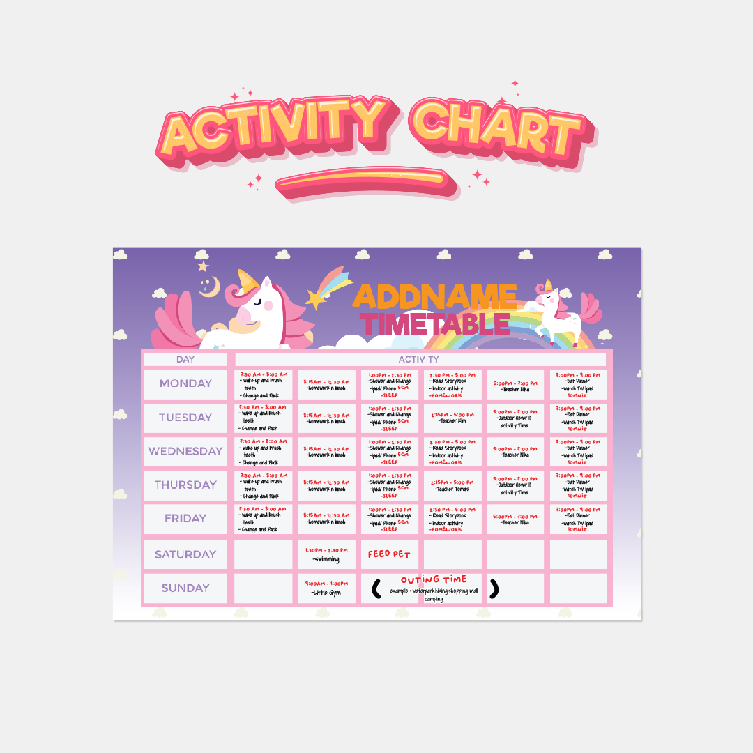 Kiddies Essentials - Kids Time Table Magical Unicorn