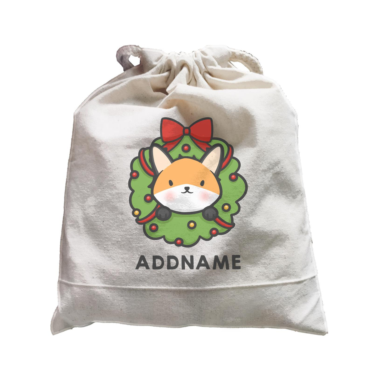 Xmas Cute Flower Wreath Fox Addname Satchel