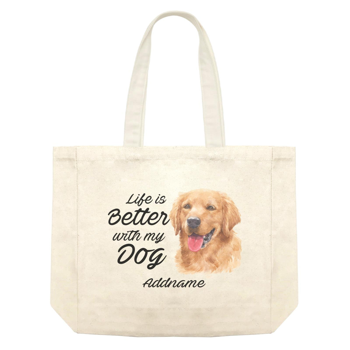 Watercolor Life is Better With My Dog Golden Retriever Addname Shopping Bag