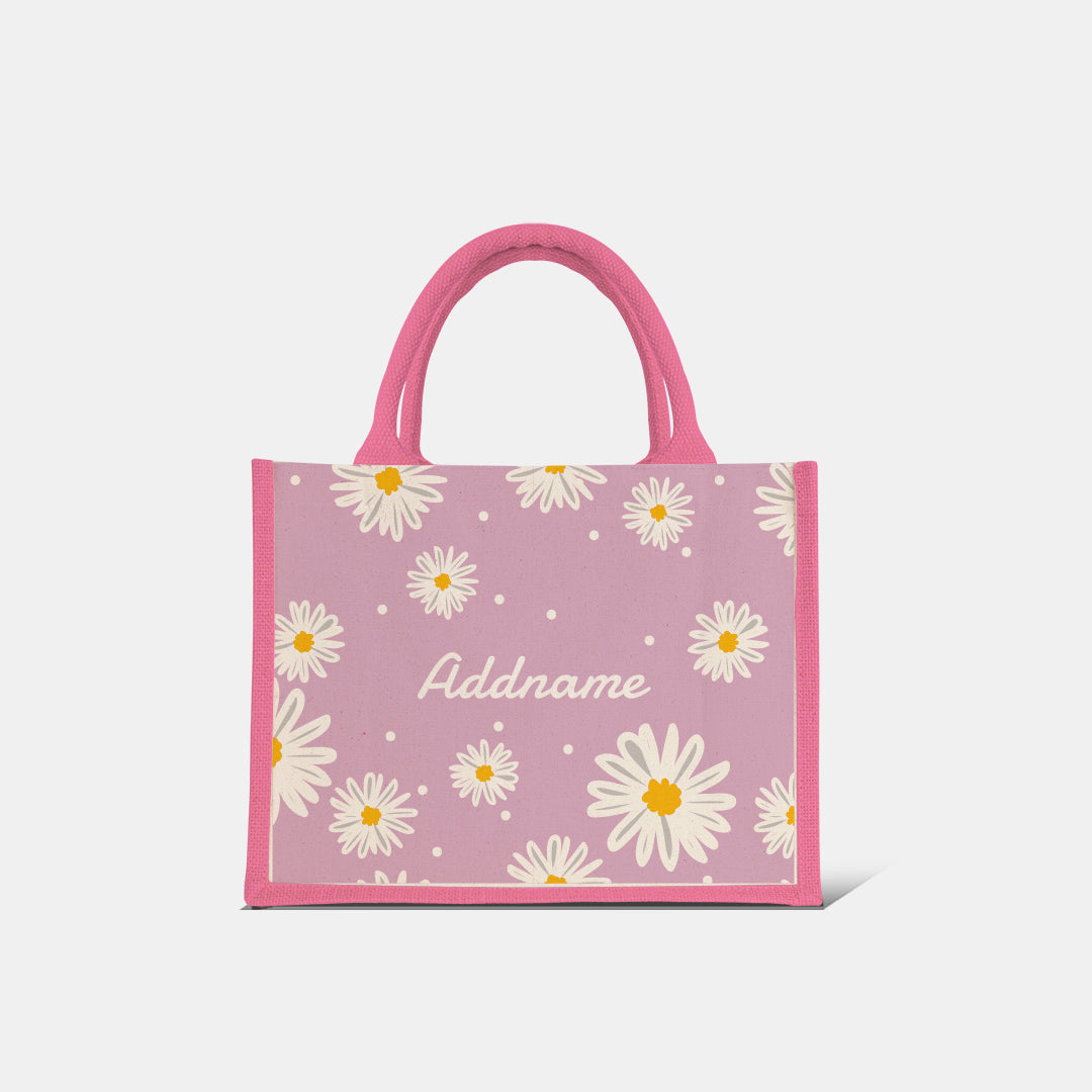 Daisy Series Half Lining Small Jute Bag - Blush Light Pink