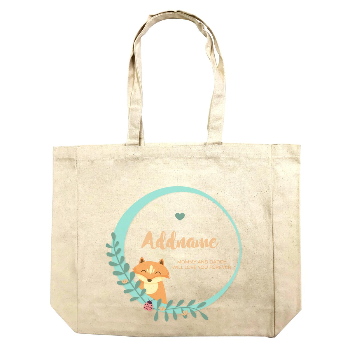 Cute Brown Fox in Turqoise Ring Personalizable with Name and Text Shopping Bag