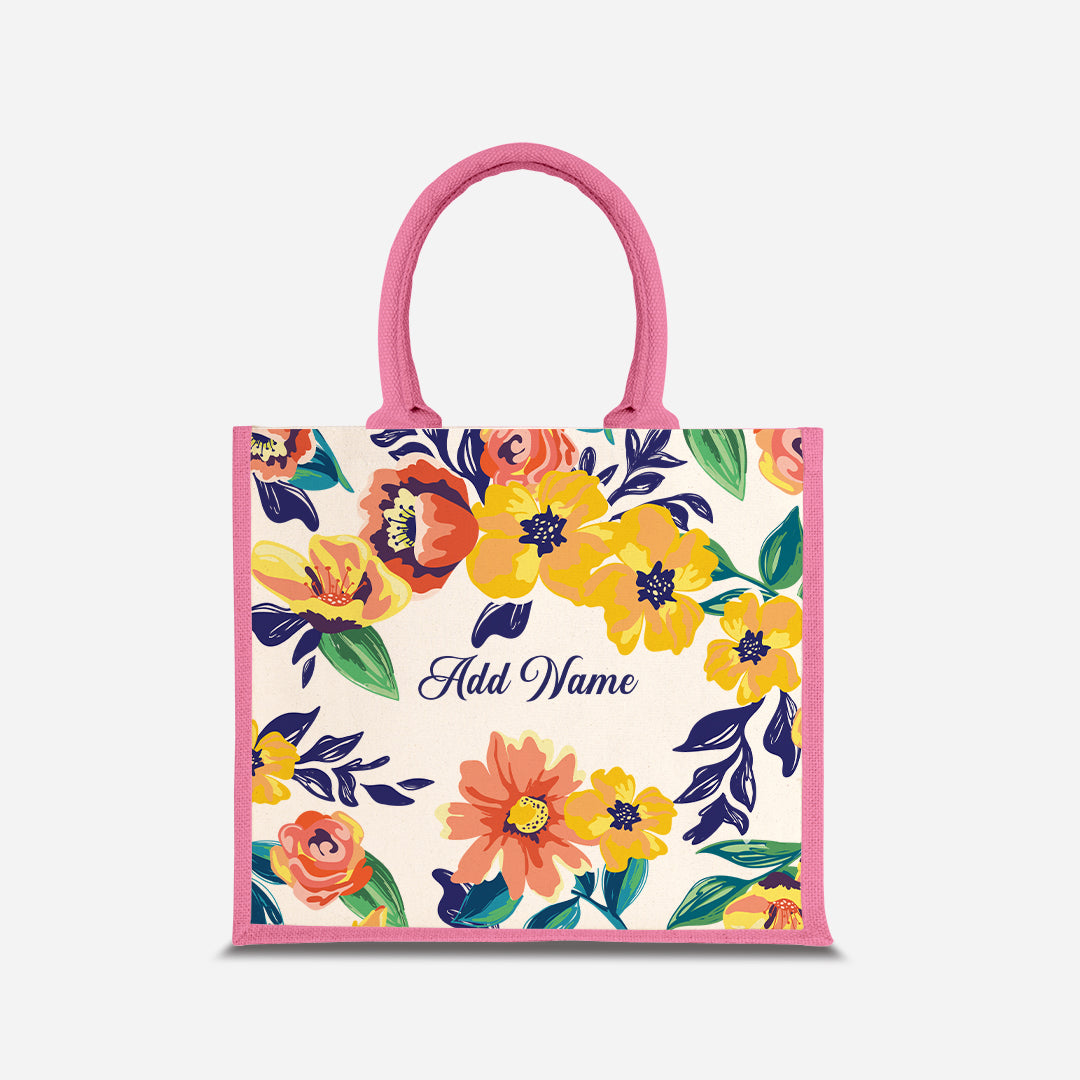 Deborah Series Half Lining Jute Bag - Teal Light Pink