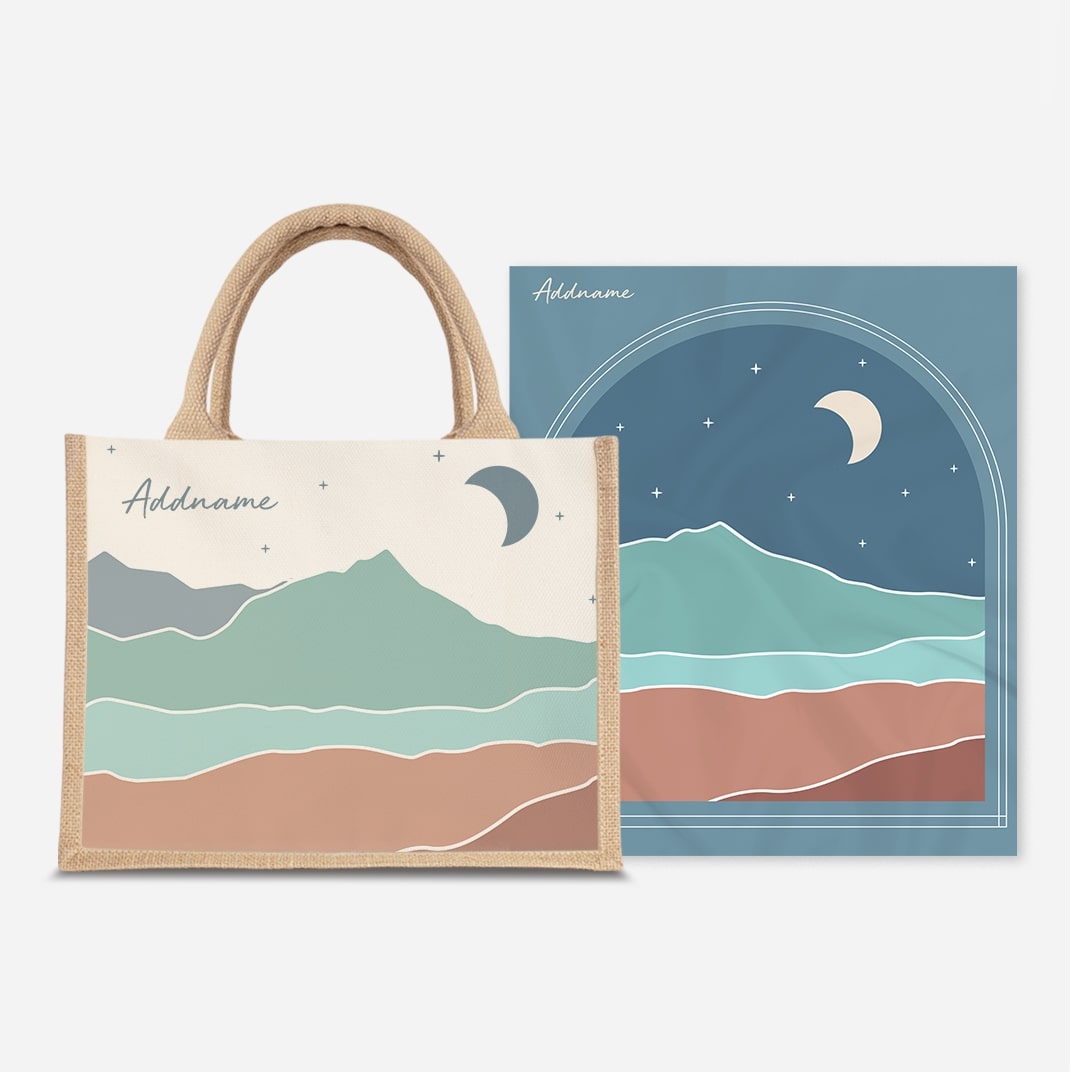 Kaira Series Prayer Mat with Half Lining Small Jute Bag-Azraq