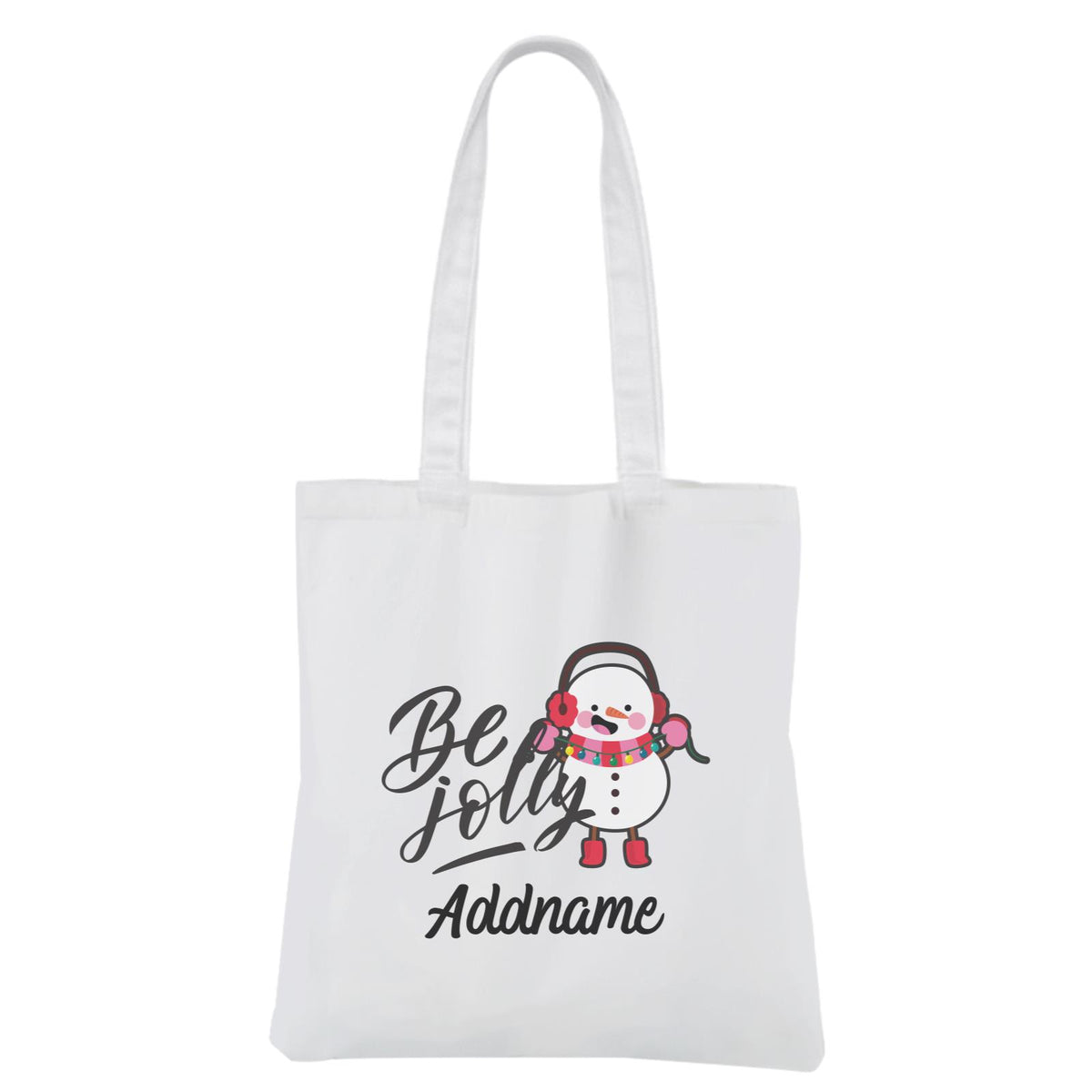 Christmas Series Happy Snowman Be Jolly White Canvas Bag