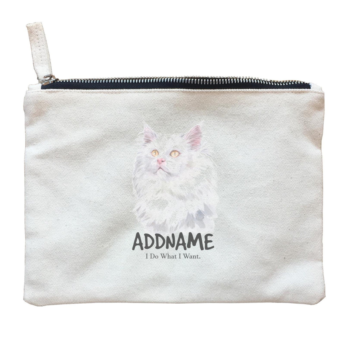 Watercolor Cat Deutsch Langhaar Katzen I Do What I Want Addname Zipper Pouch