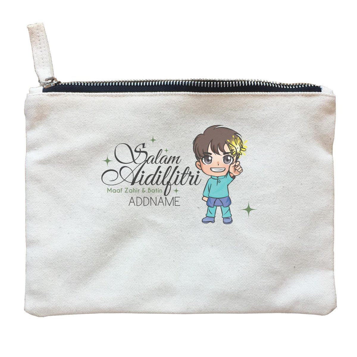 Raya Chibi Wishes Little Boy Addname Wishes Everyone Salam Aidilfitri Maaf Zahir & Batin Zipper Pouch