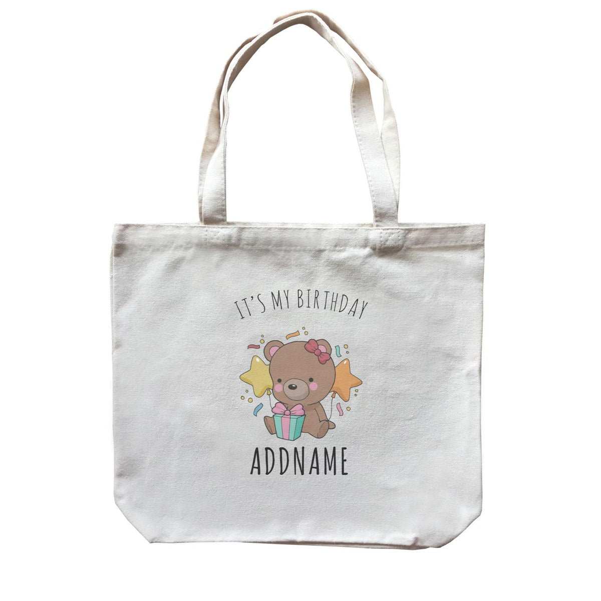 Birthday Sketch Animals Bear with Present It's My Birthday Addname Canvas Bag