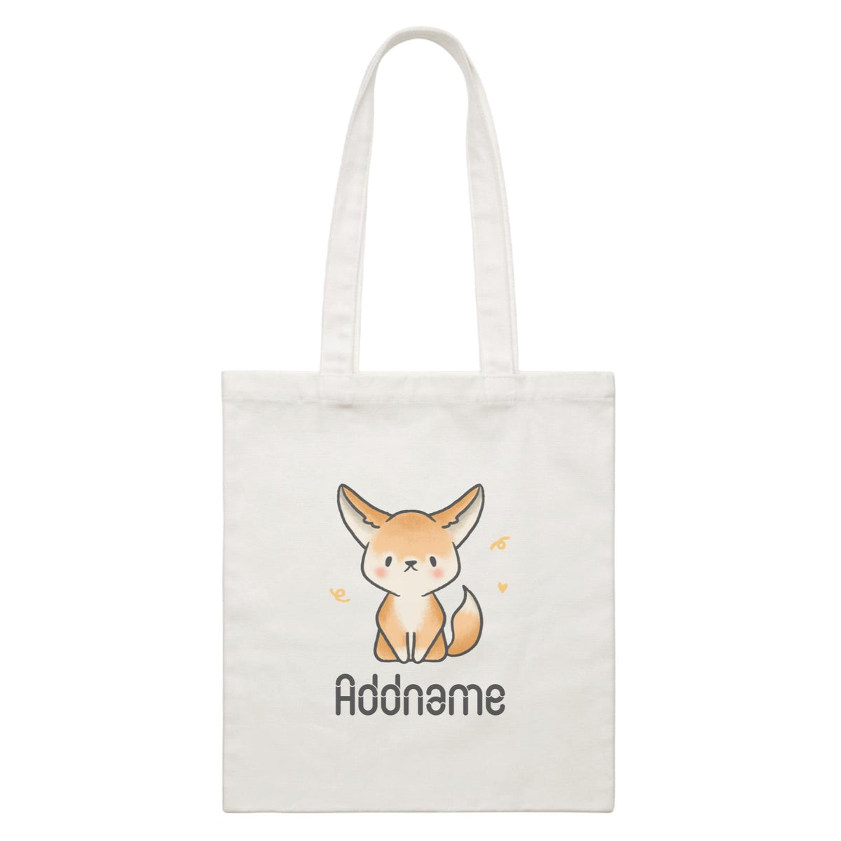 Cute Hand Drawn Style Fennec Fox Addname White Canvas Bag
