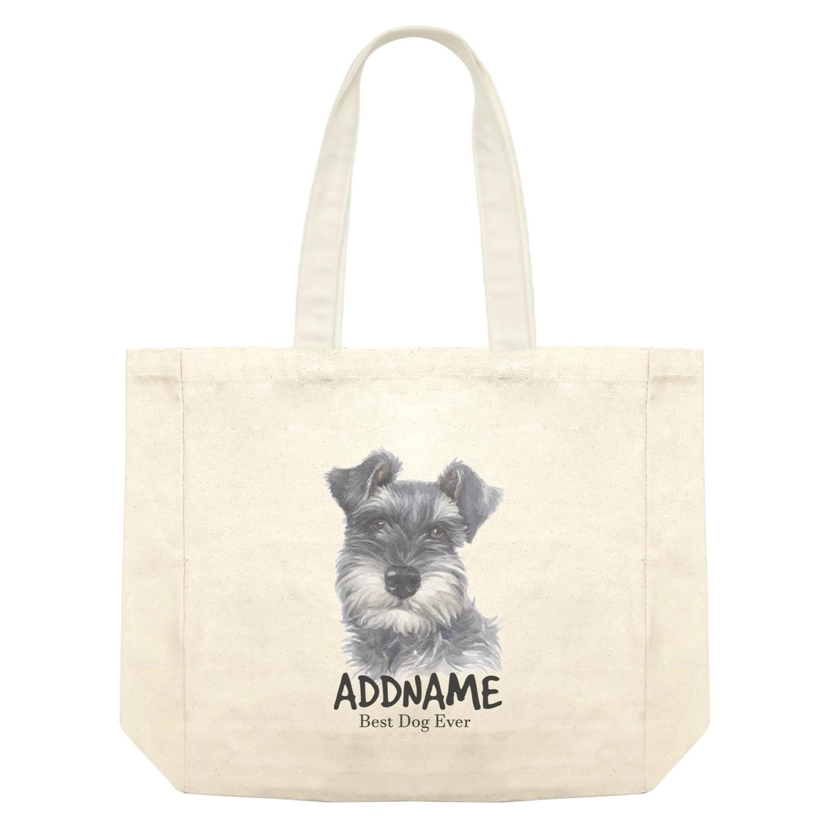 Watercolor Dog Schnauzer Front Black Best Dog Ever Addname Shopping Bag