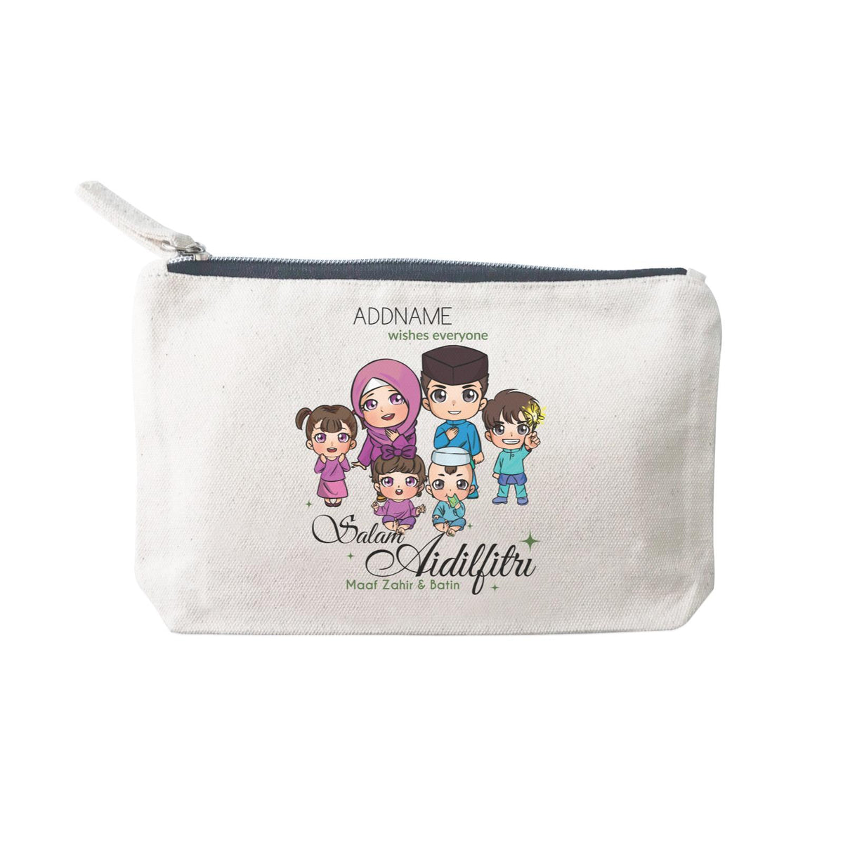 Raya Chibi Family Group Addname Wishes Everyone Salam Aidilfitri Maaf Zahir & Batin Mini Accessories Stationery Pouch 2