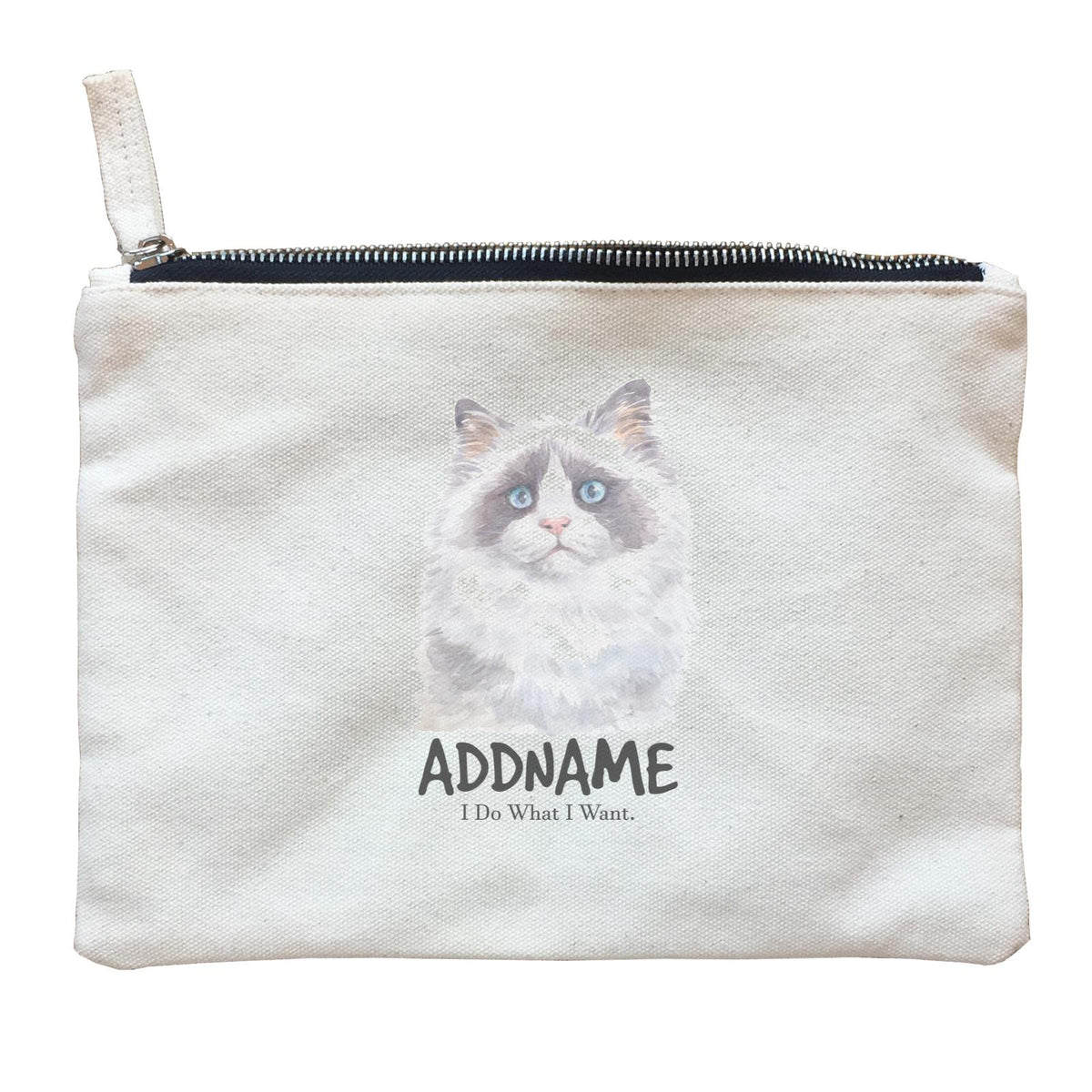 Watercolor Cat Ragdoll Cat Dark Eyes I Do What I Want Addname Zipper Pouch