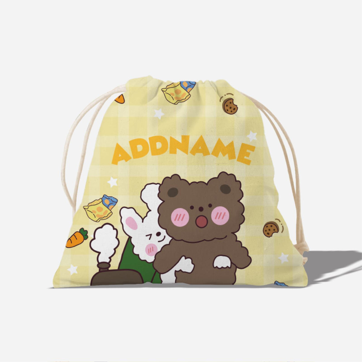 Cute Doodle Series Full Print Satchel - Yellow Rabbit Hug Bear