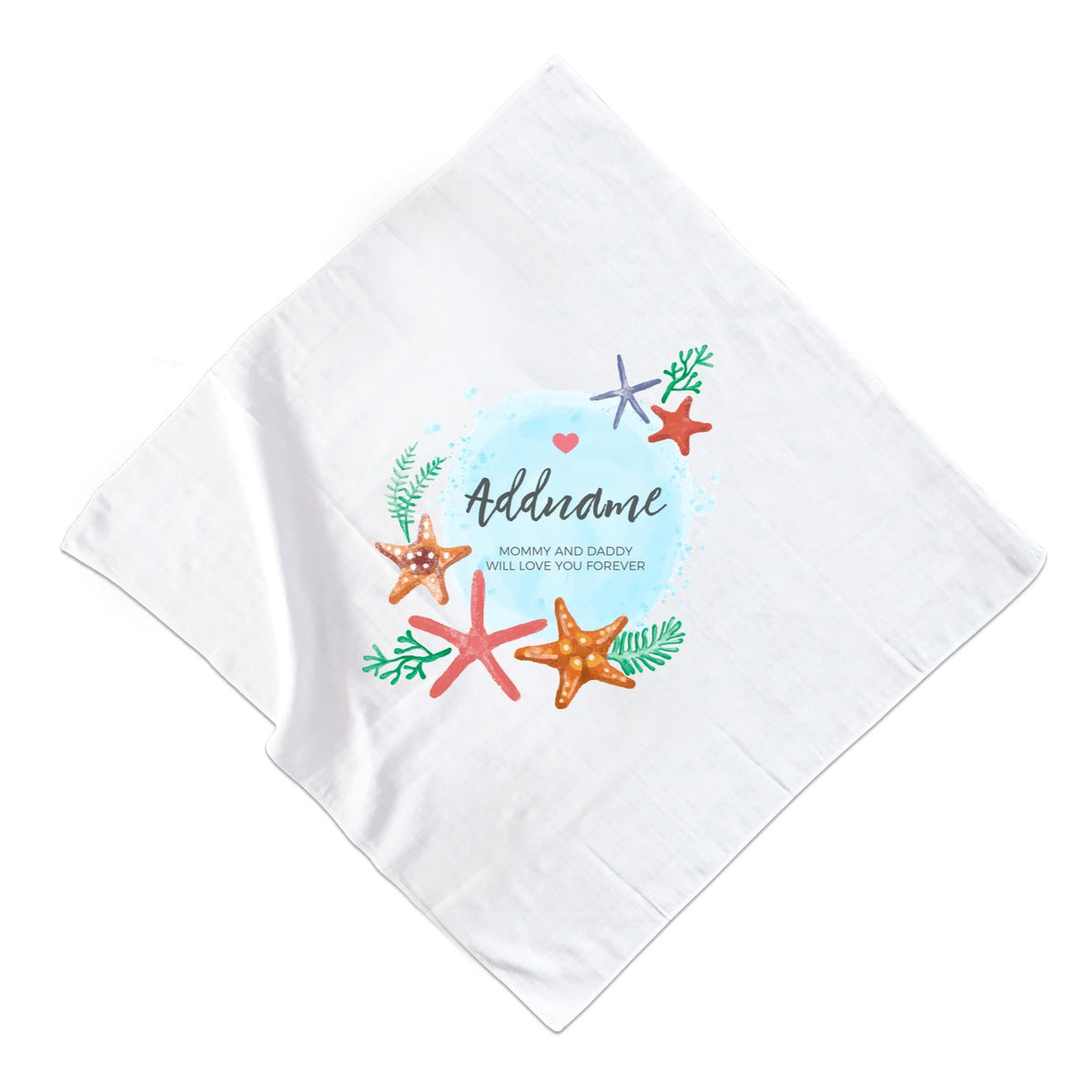 Watercolour Starfish and Coral Elements Personalizable with Name and Text Muslin Square