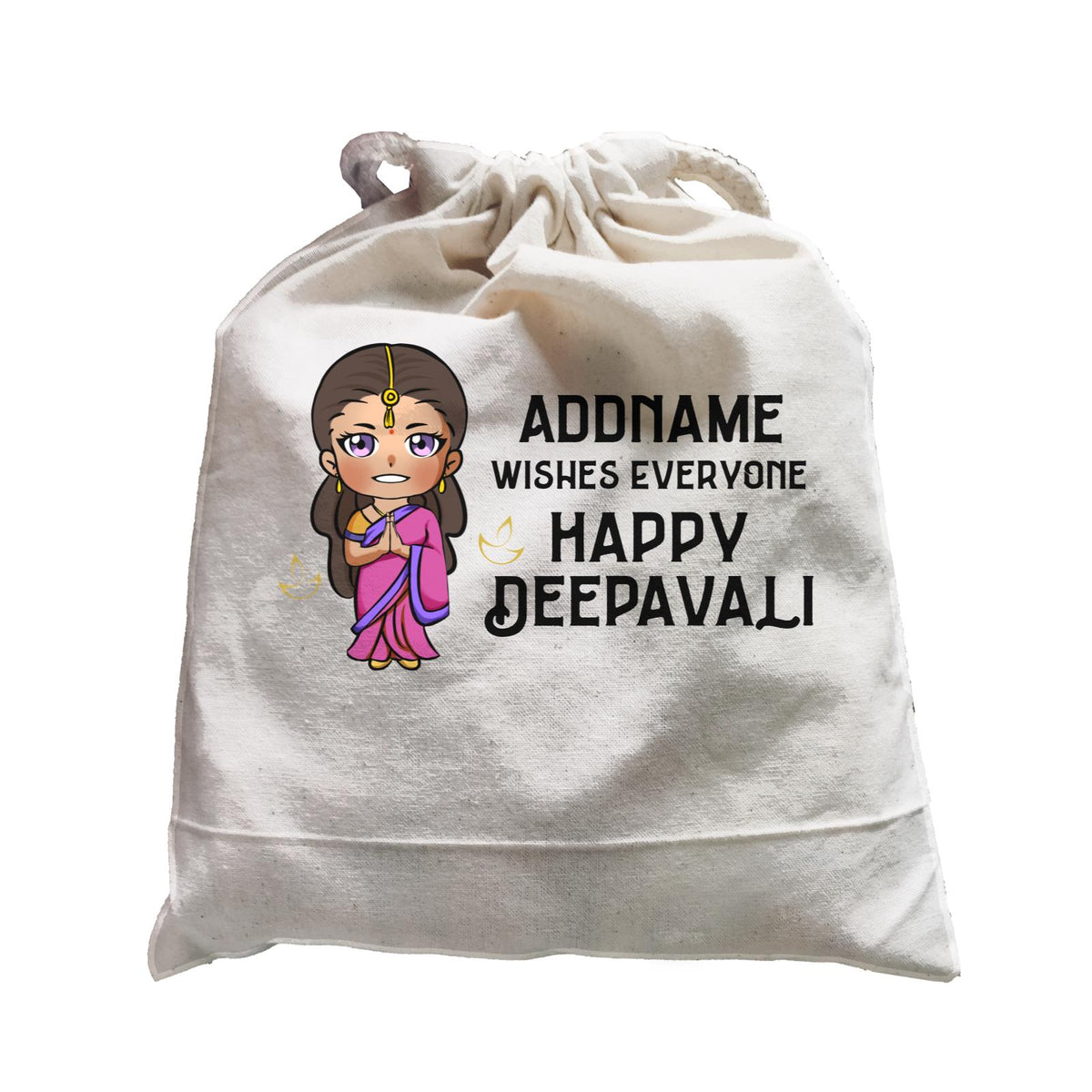 Deepavali Chibi Woman Front Addname Wishes Everyone Deepavali Satchel