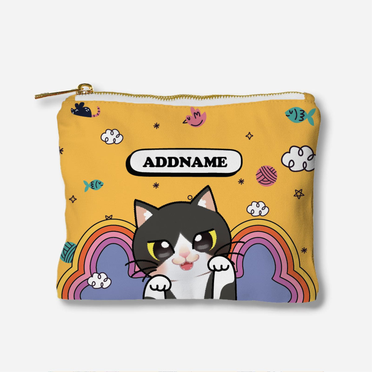 Paw Print Series Full Print Zipper Pouch - Black and White Cat