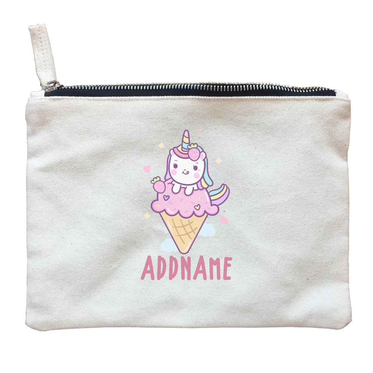 Unicorn And Princess Series Unicorn Hugging Ice Cream Addname Zipper Pouch