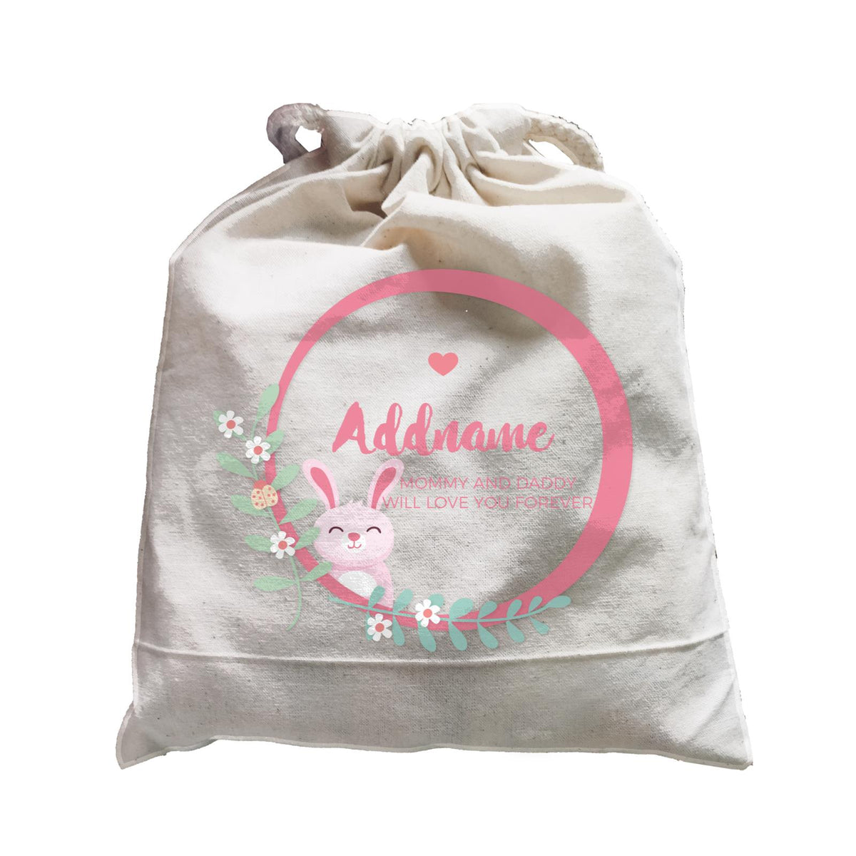 Cute Pink Rabbit in Pink Ring Personalizable with Name and Text Satchel