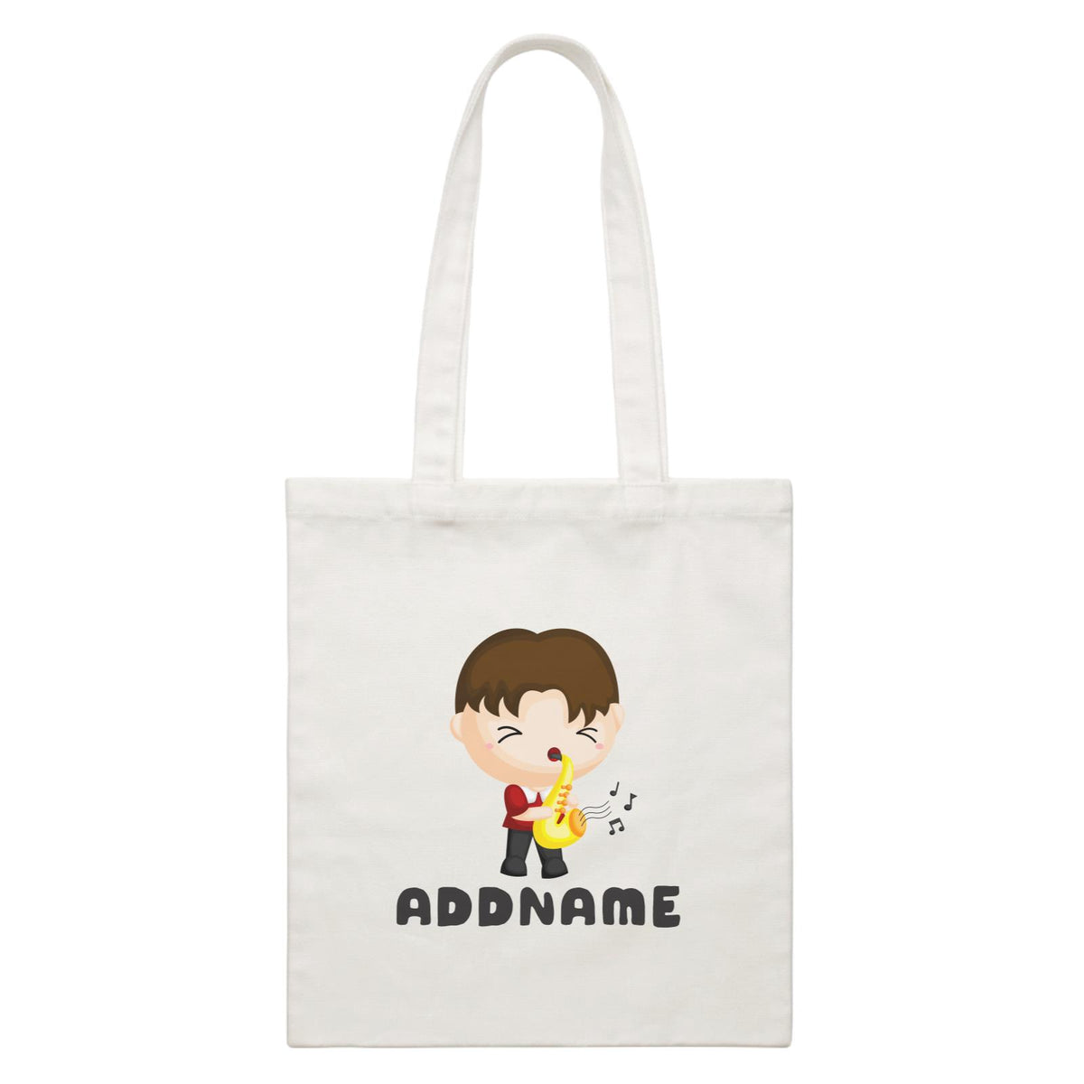Birthday Music Band Boy Playing Saxophone Addname White Canvas Bag