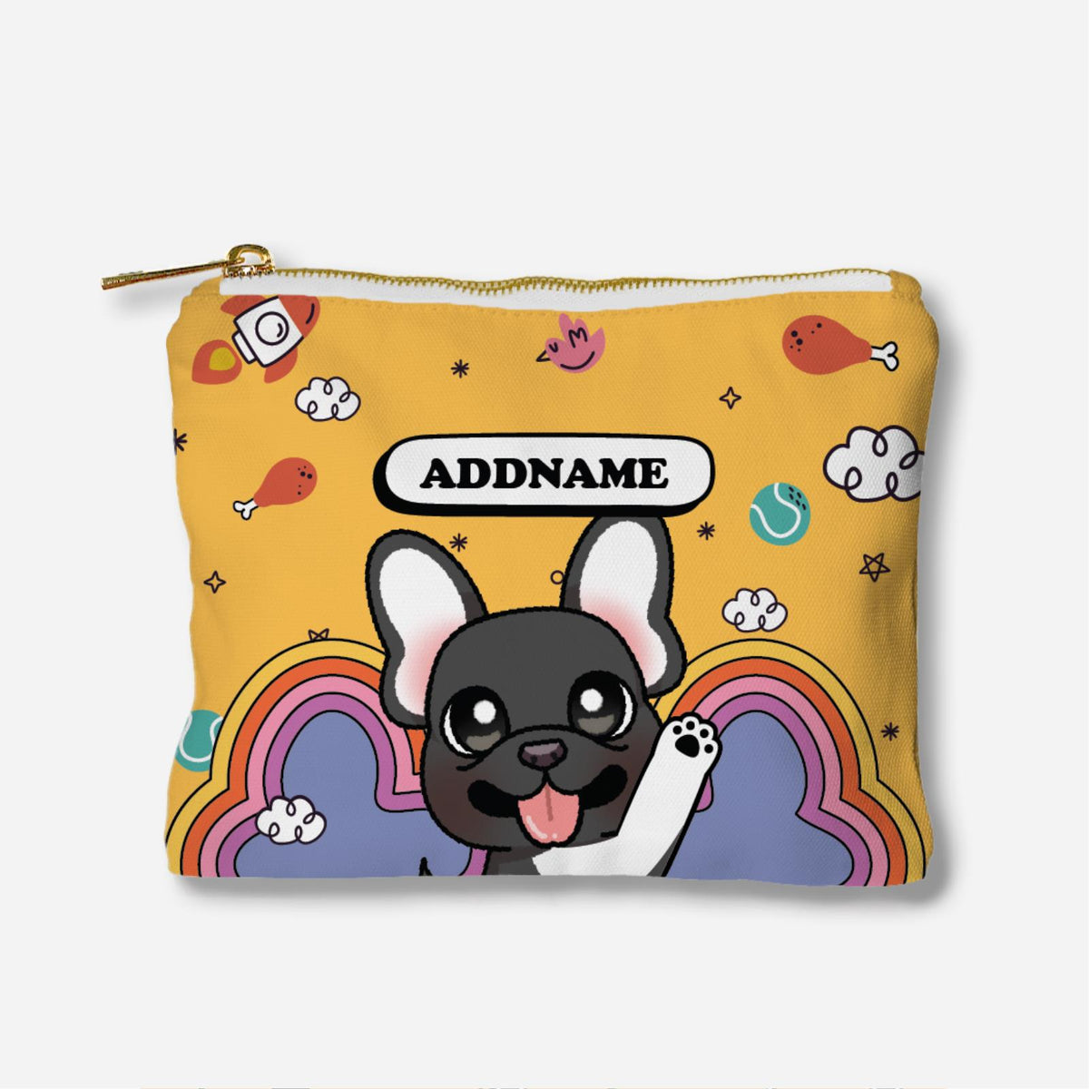 Paw Print Series Full Print Zipper Pouch - French Bulldog