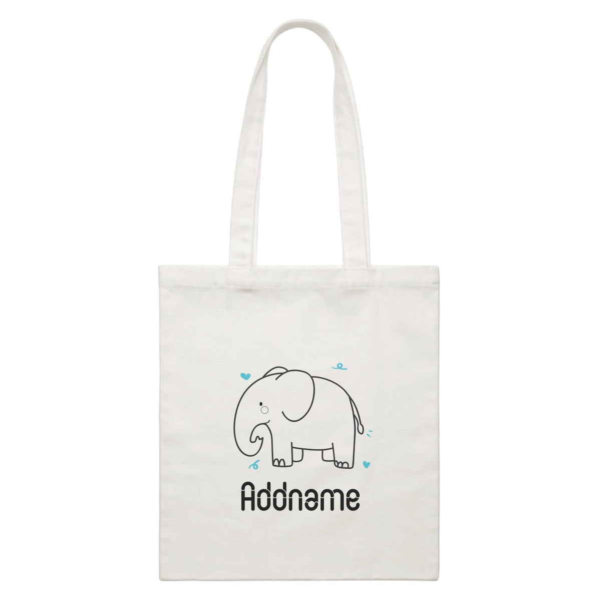 Coloring Outline Cute Hand Drawn Animals Elephants Blue Elephants Addname White White Canvas Bag