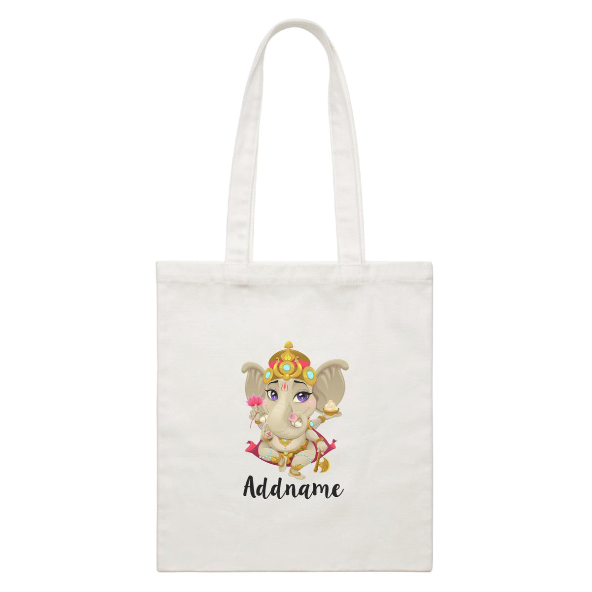 Artistic Ganesha Addname White Canvas Bag