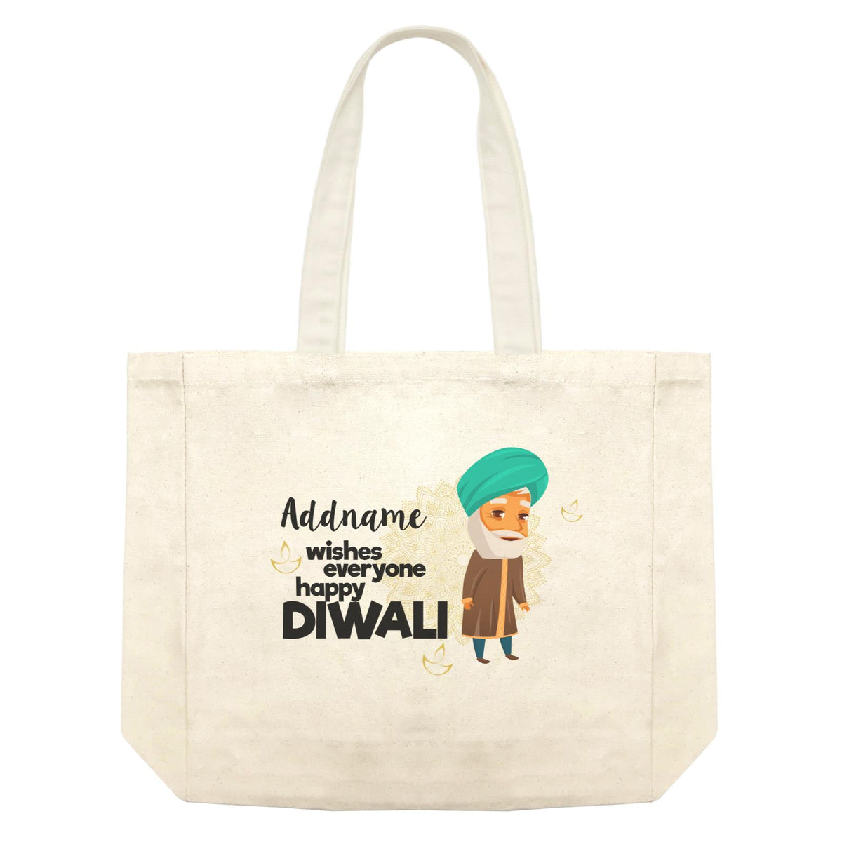 Cute Grandpa Wishes Everyone Happy Diwali Addname Shopping Bag