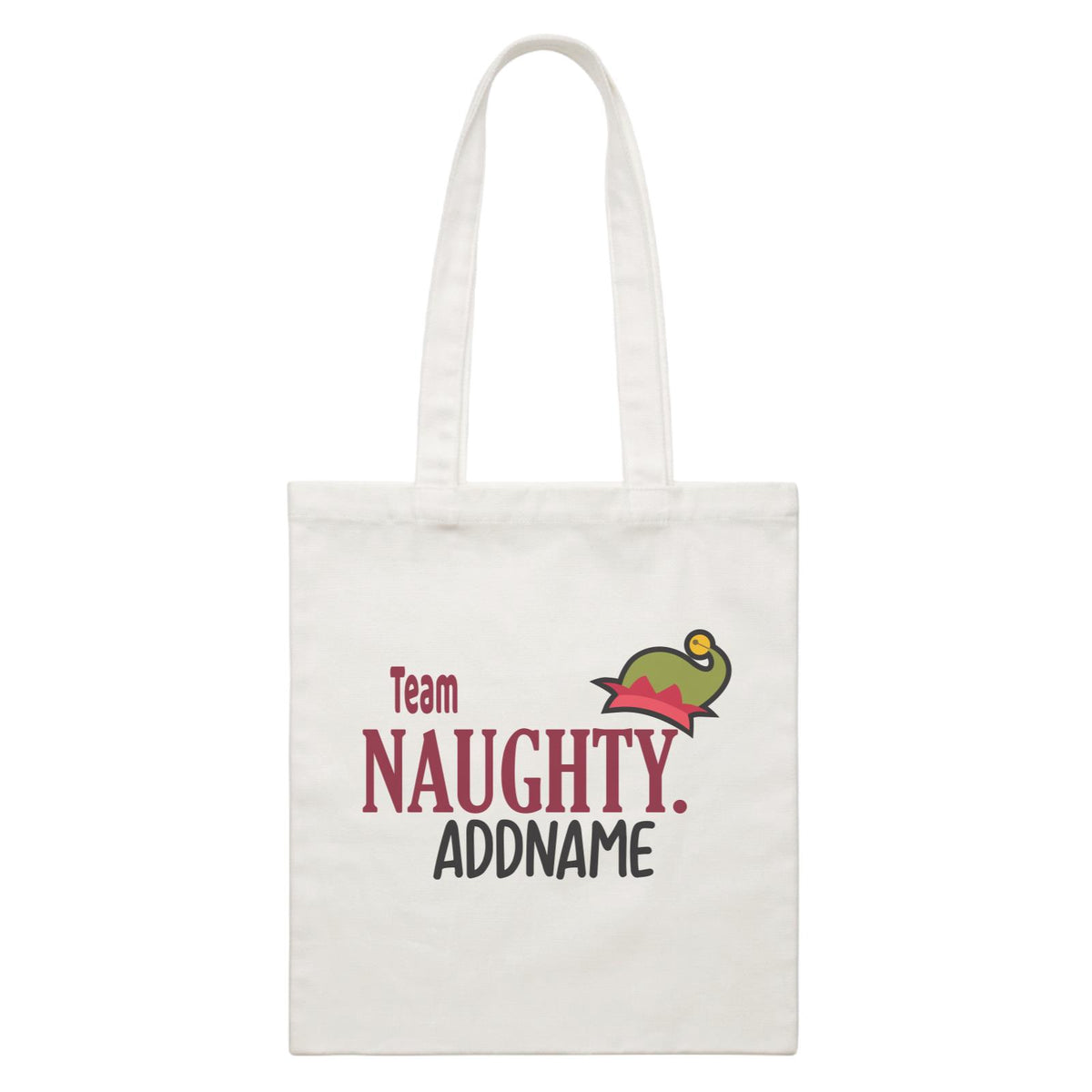 Xmas Team Naughty with Elf Hat Canvas Bag