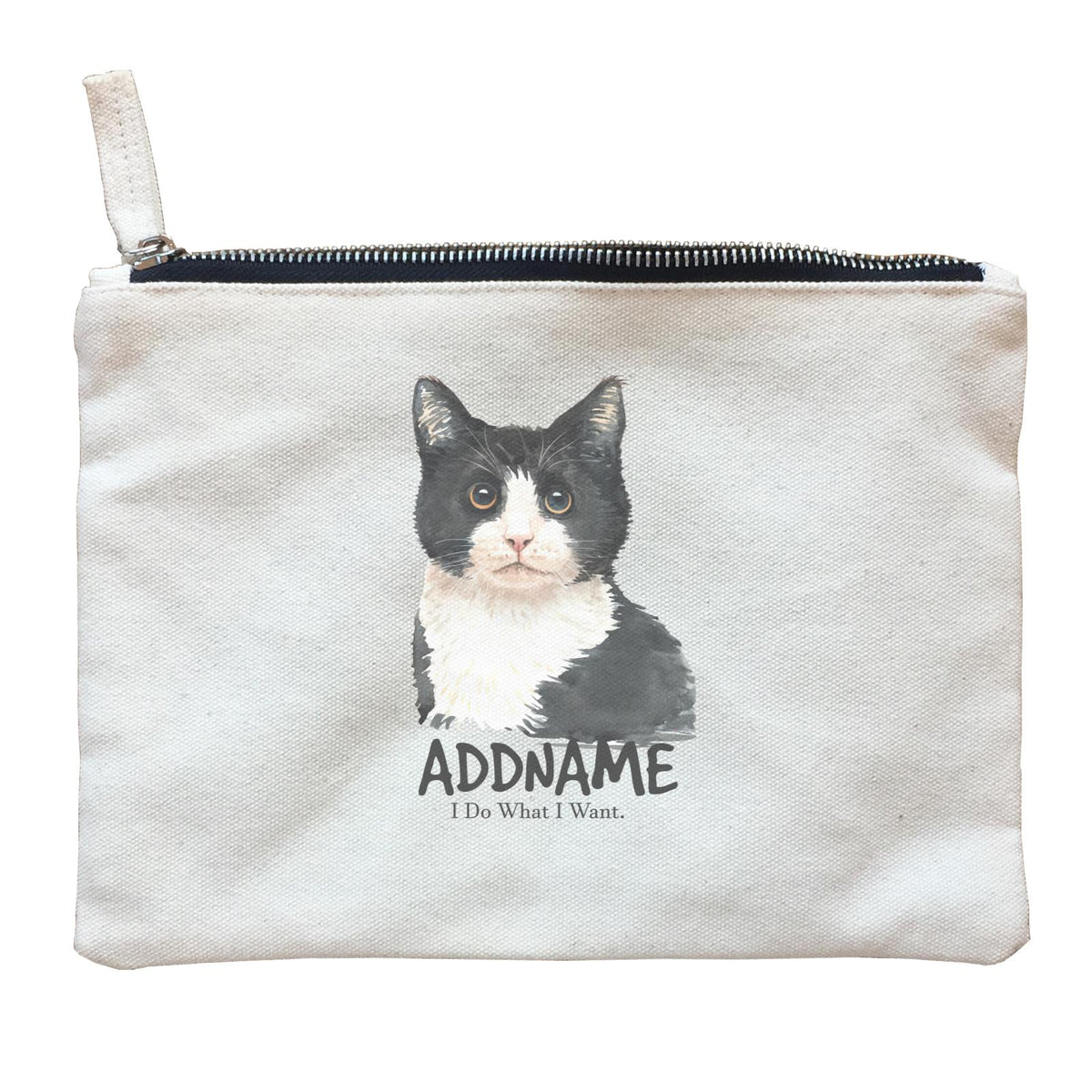 Watercolor Cat Black & White Cat I Do What I Want Addname Zipper Pouch