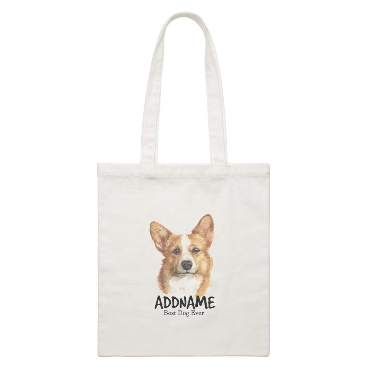 Watercolor Dog Welsh Corgi Smile Best Dog Ever Addname White Canvas Bag