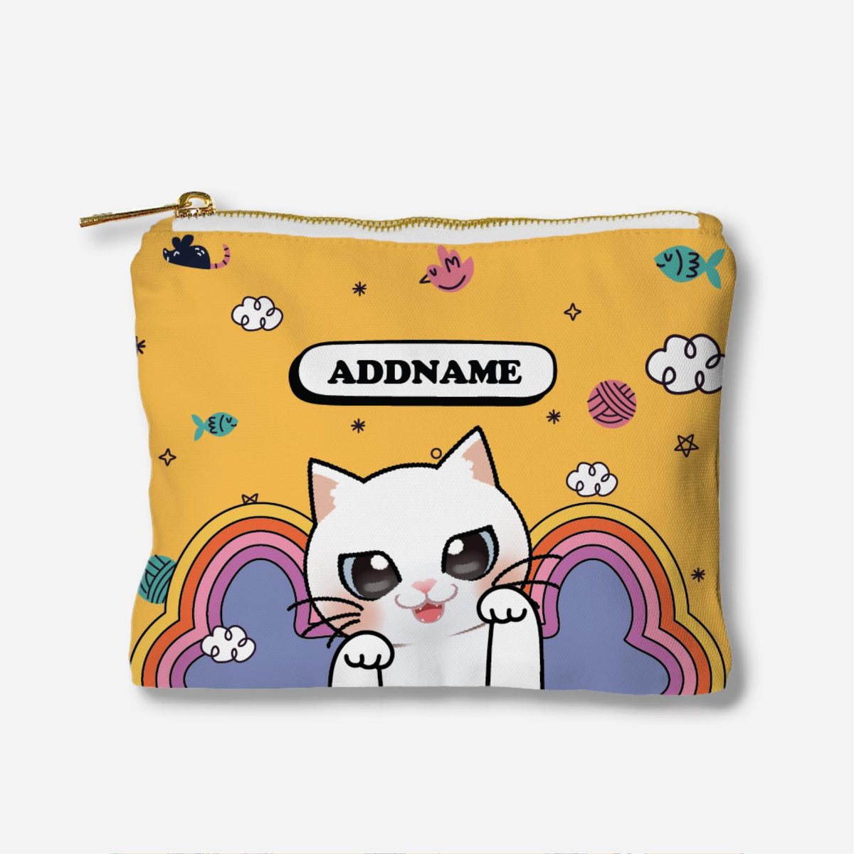 Paw Print Series Full Print Zipper Pouch - White Cat