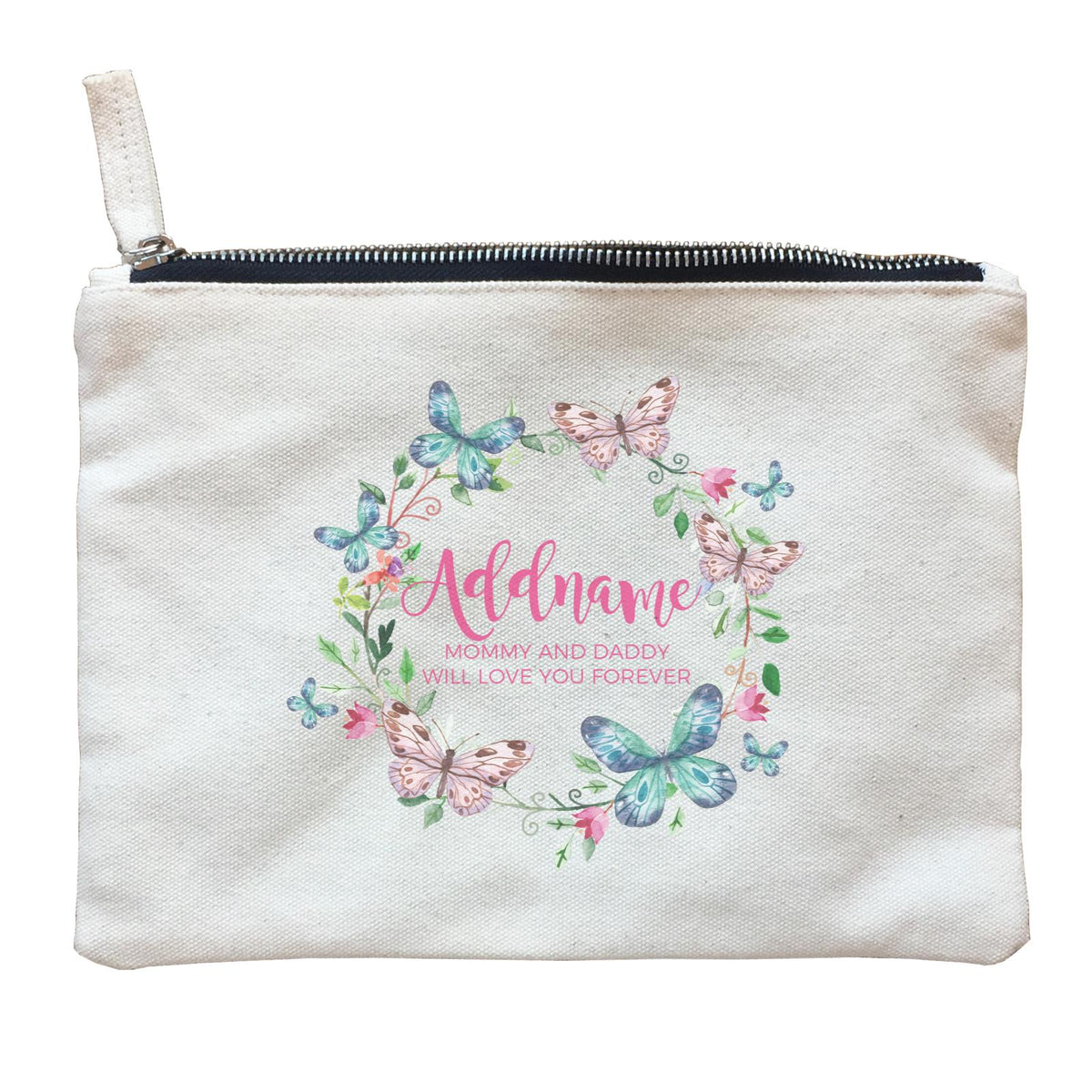 Colourful Butterflies Wreath Personalizable with Name and Text Zipper Pouch
