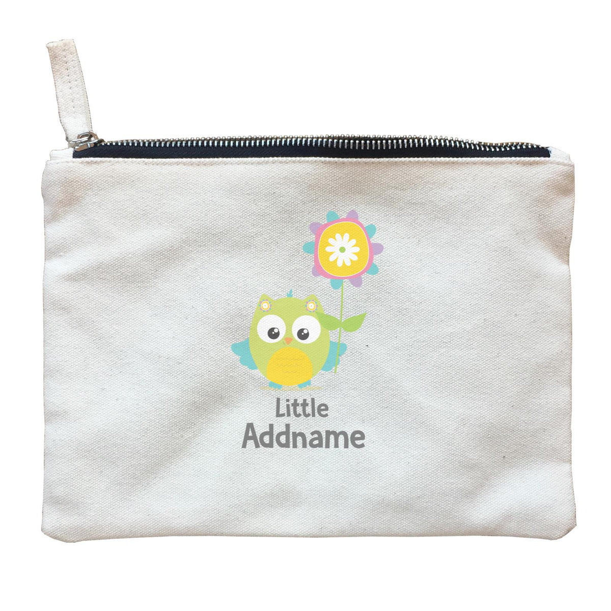 Cute Owls Green with Flower Little Addname Zipper Pouch