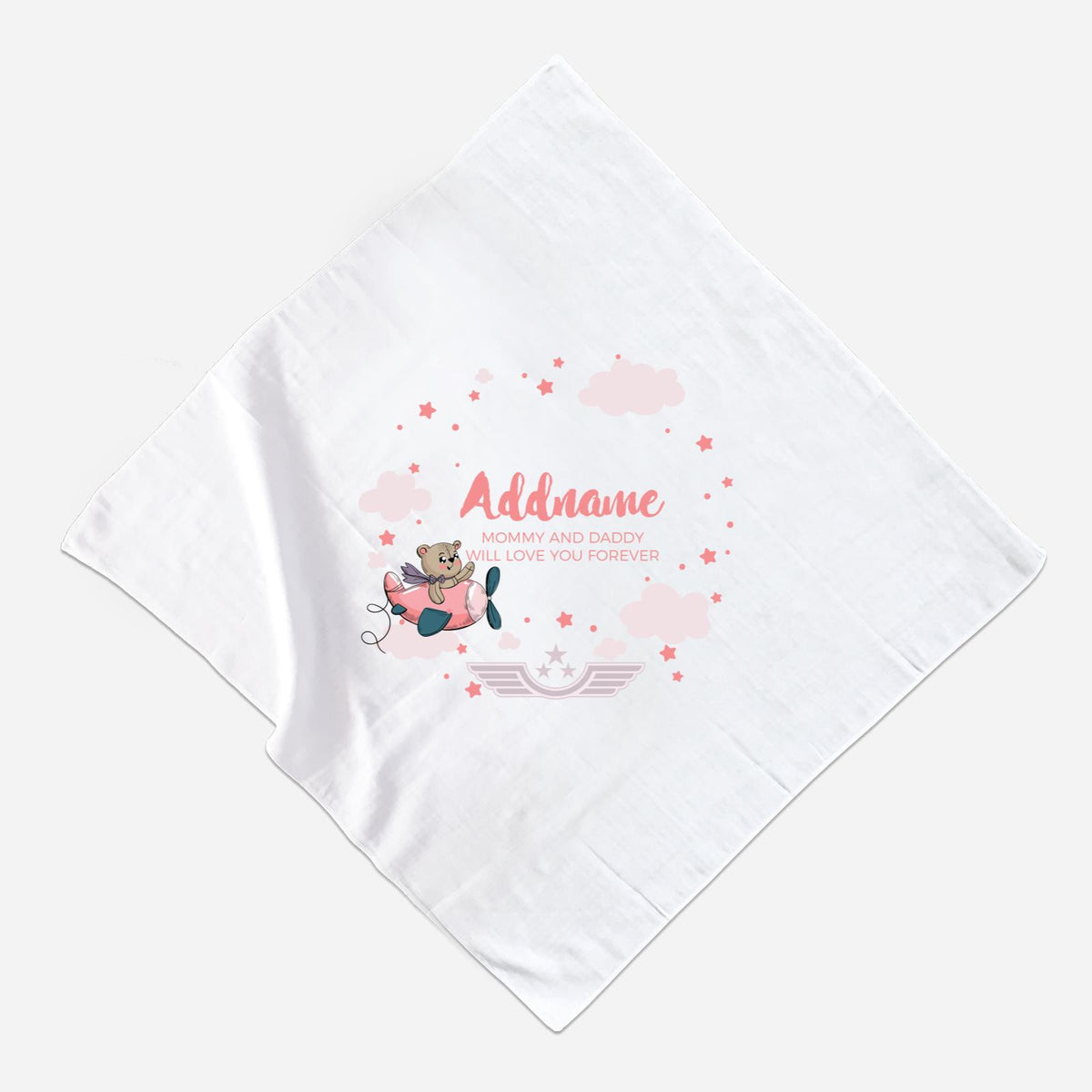 Cute Bear Pilot Girl Muslin Square