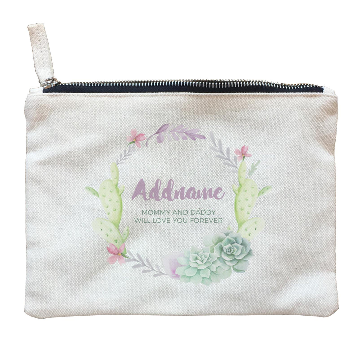 Succulent Wreath Personalizable with Name and Text Zipper Pouch