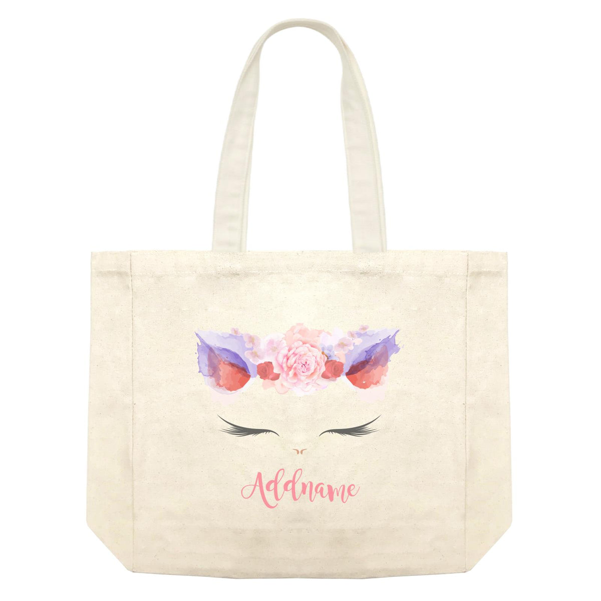 Pink and Red Roses Garland Cat Face Addname Shopping Bag