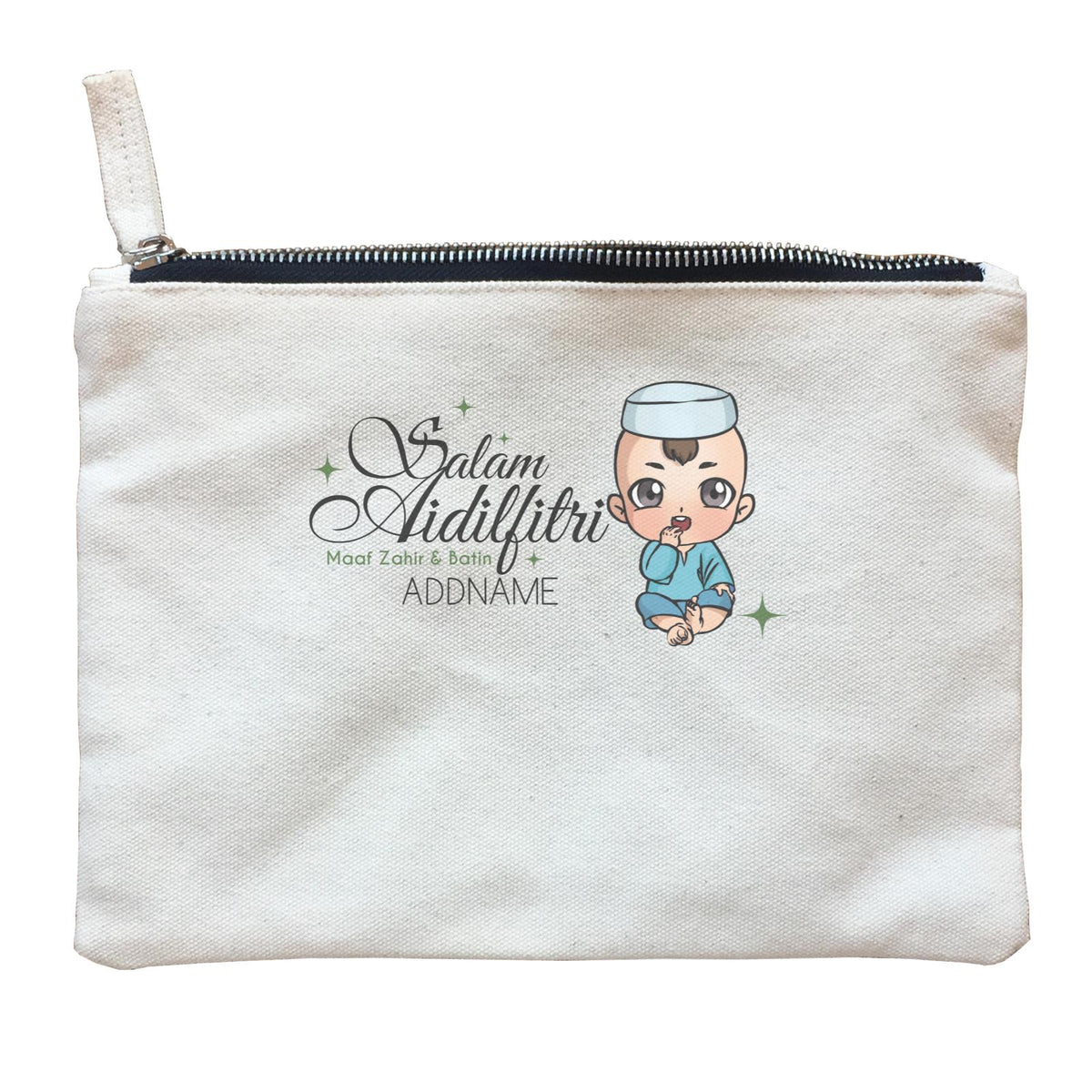 Raya Chibi Wishes Baby Boy Addname Wishes Everyone Salam Aidilfitri Maaf Zahir & Batin Zipper Pouch