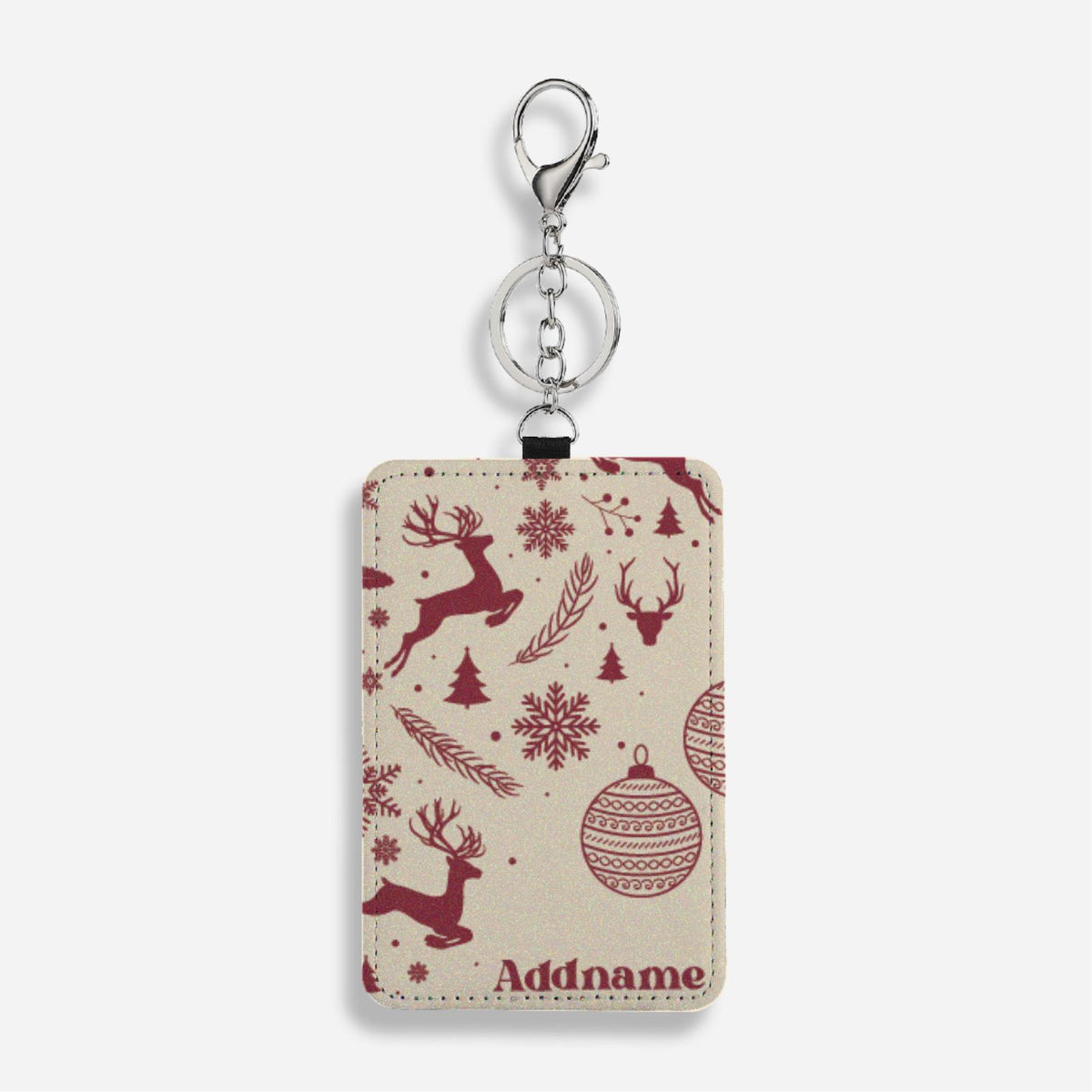 Christmas Series Cardholder With Keyring - Jubilant Reindeers Natural