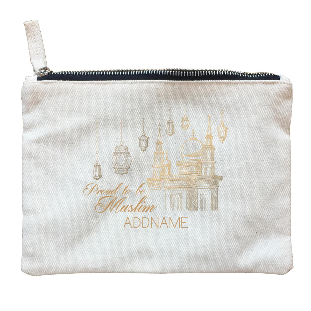 Proud To Be Muslim Gold Mosque Addname Zipper Pouch