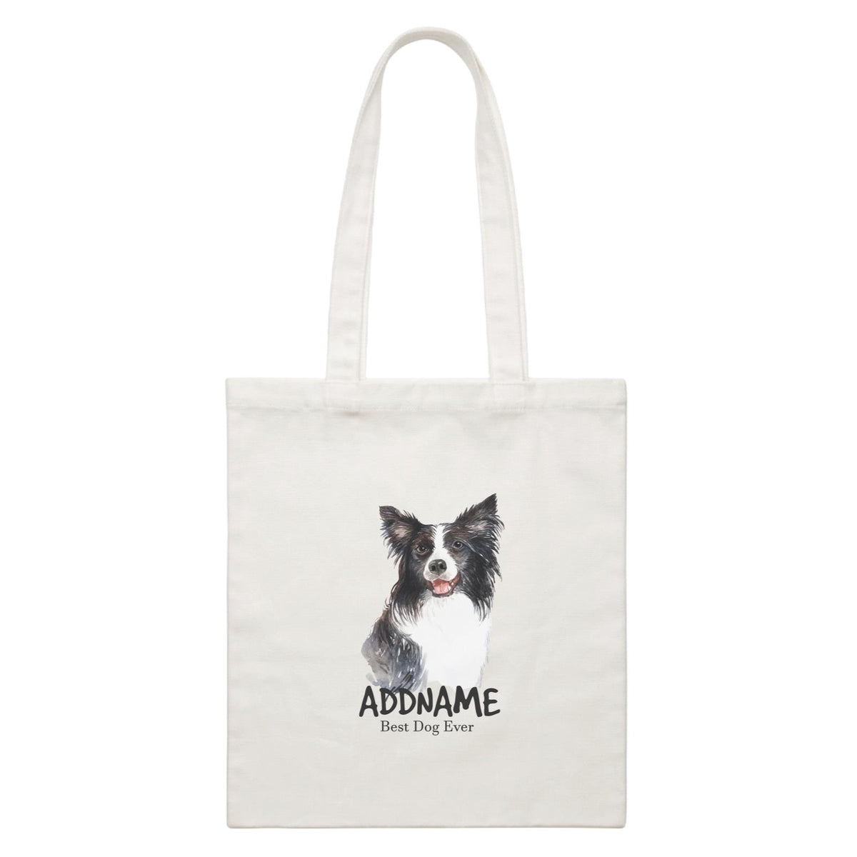 Watercolor Dog Border Collie Best Dog Ever Addname White Canvas Bag