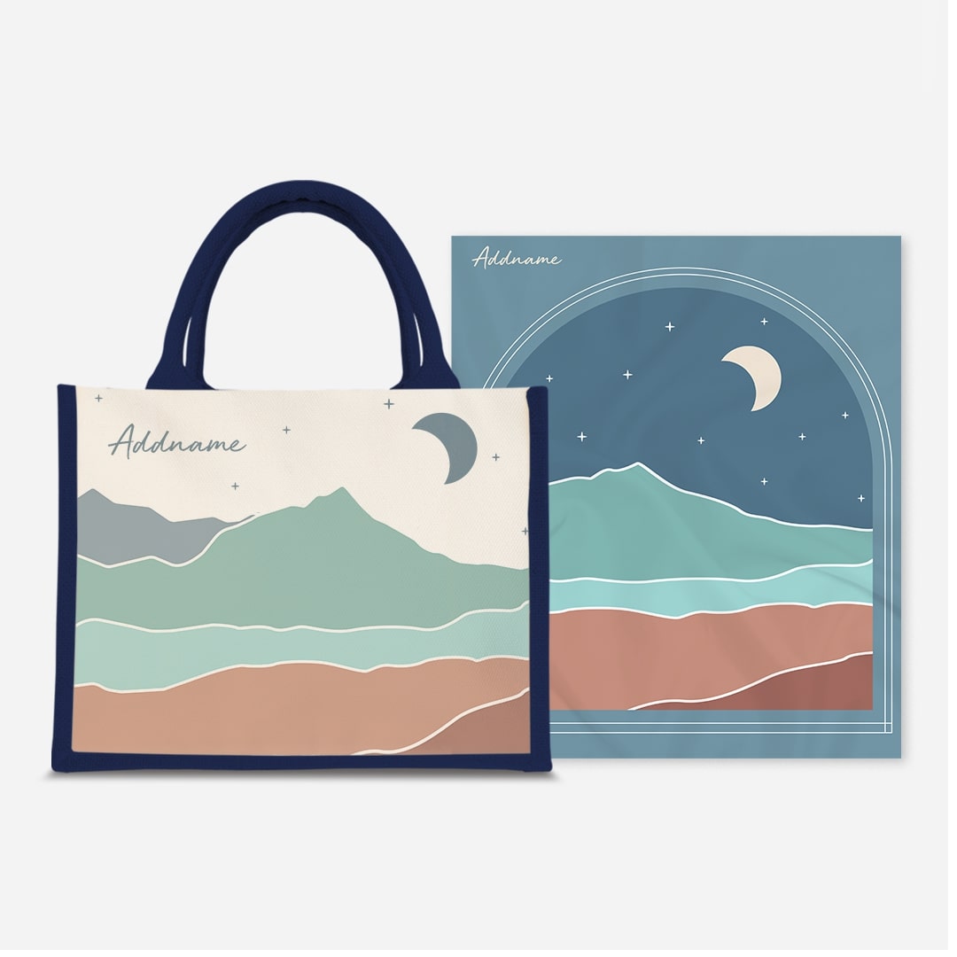 Kaira Series Prayer Mat with Half Lining Small Jute Bag-Azraq