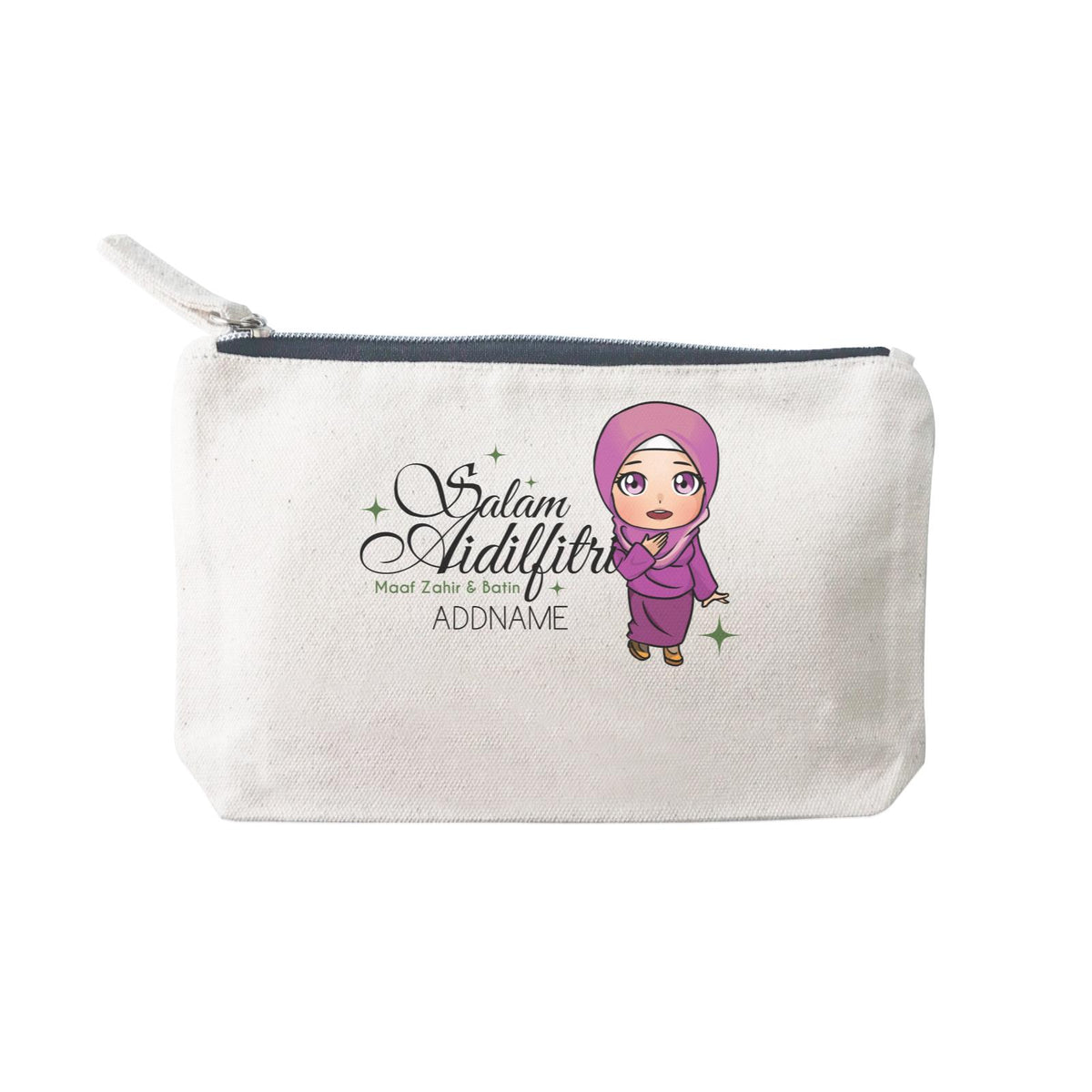 Raya Chibi Wishes Woman Addname Wishes Everyone Salam Aidilfitri Maaf Zahir & Batin Mini Accessories Stationery Pouch 2