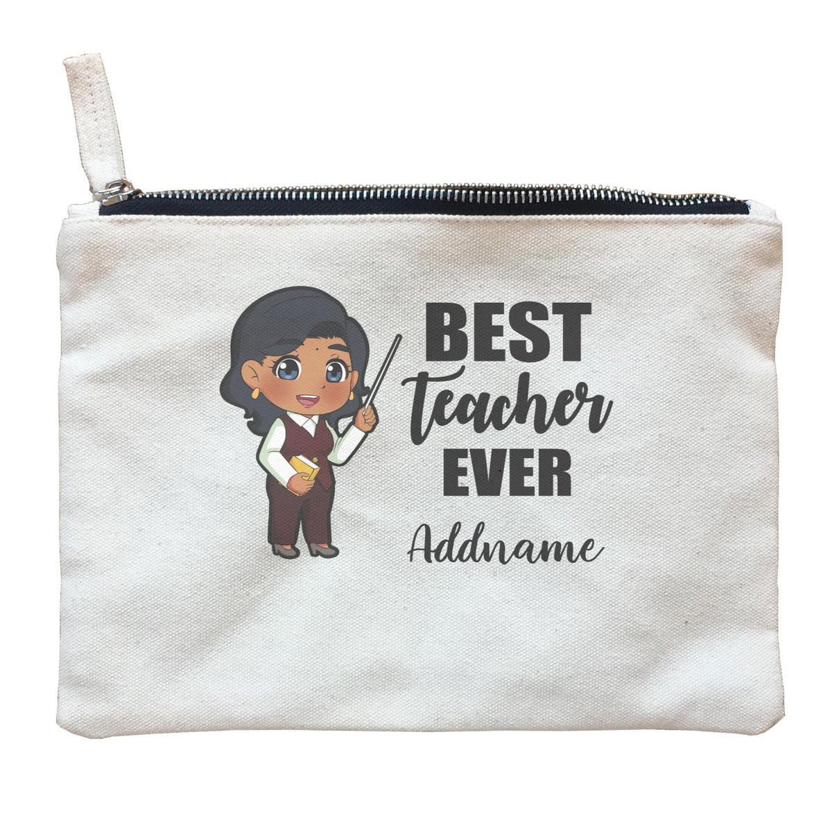 Chibi Teachers Indian Woman Best Teacher Ever Addname Zipper Pouch