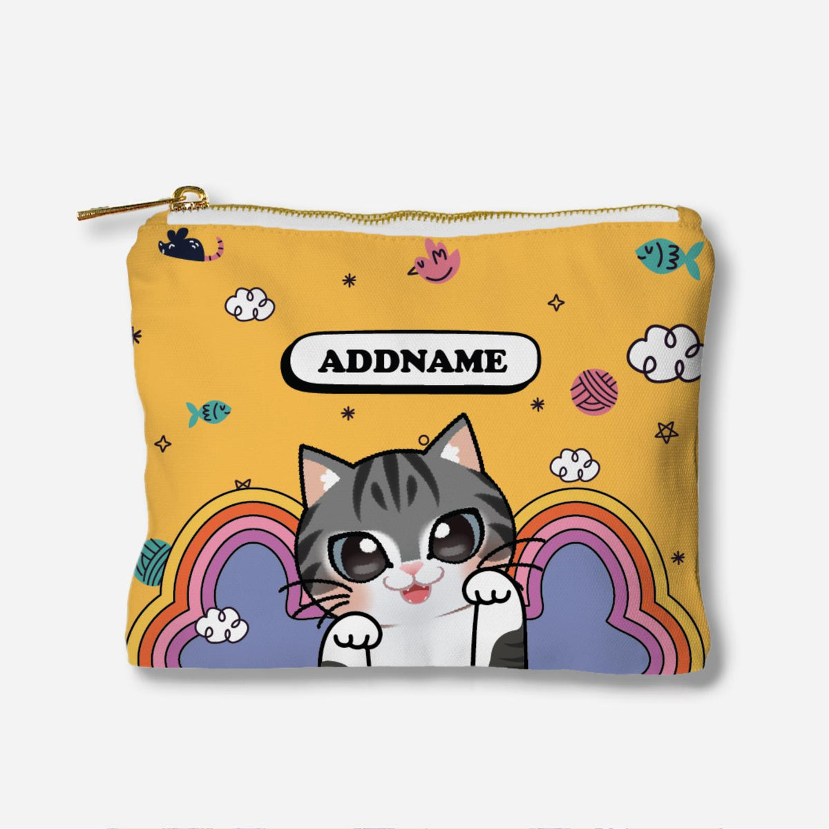 Paw Print Series Full Print Zipper Pouch - Grey Tabby Cat