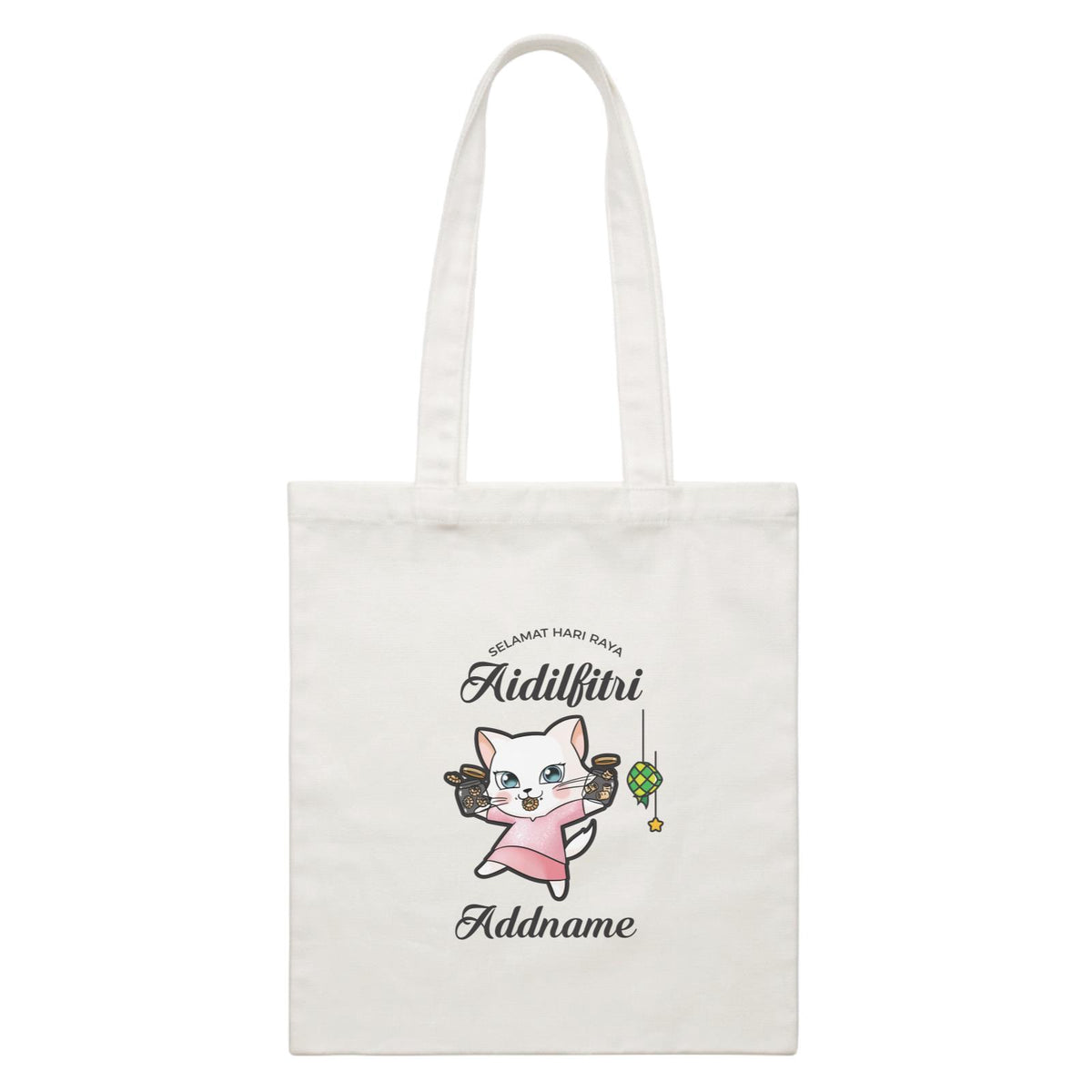 Raya Cute Animals Sister Cat Wishes Selamat Hari Raya Aidilfitri White Canvas Bag