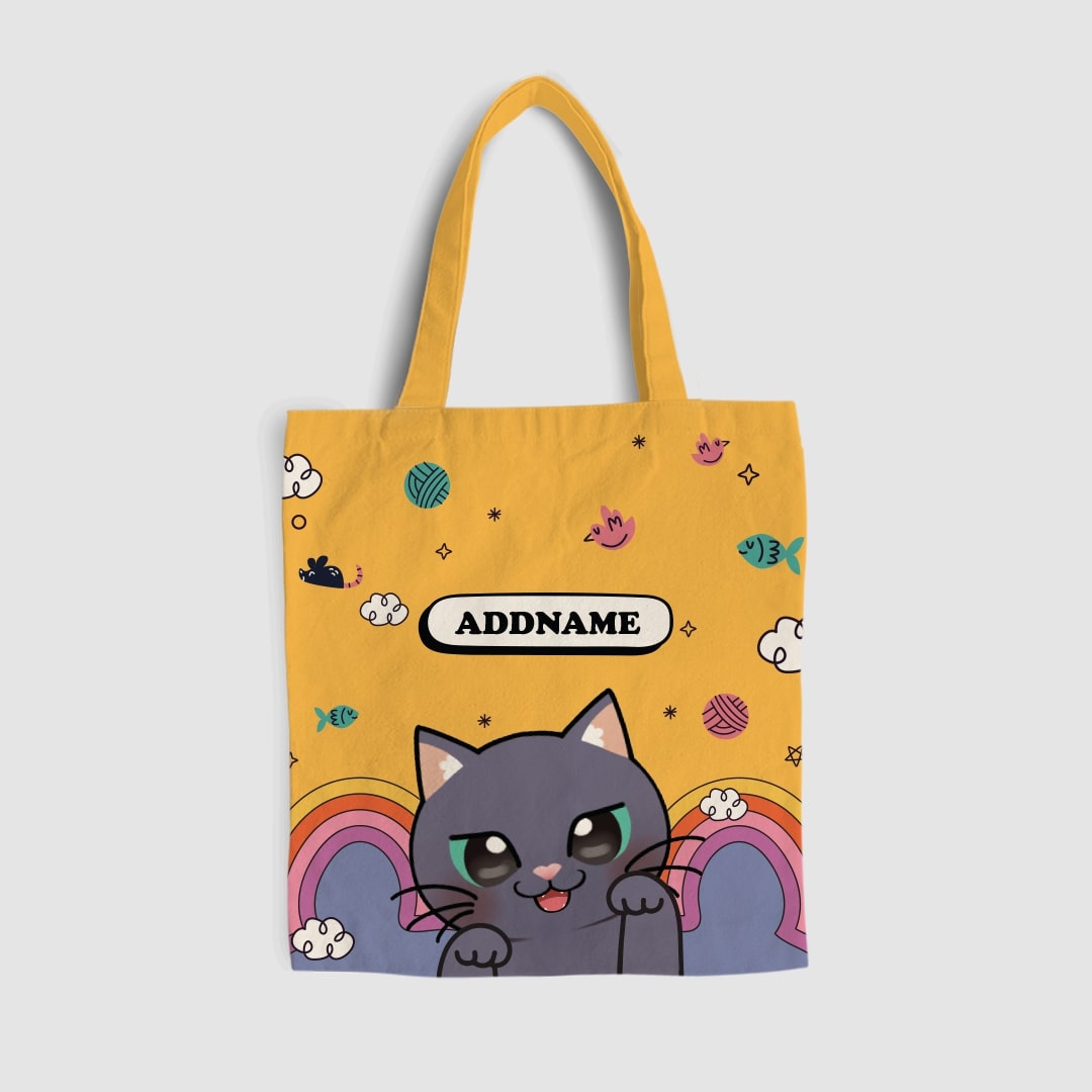 Paw Print Series Full Print Tote Bag - Blue Cat